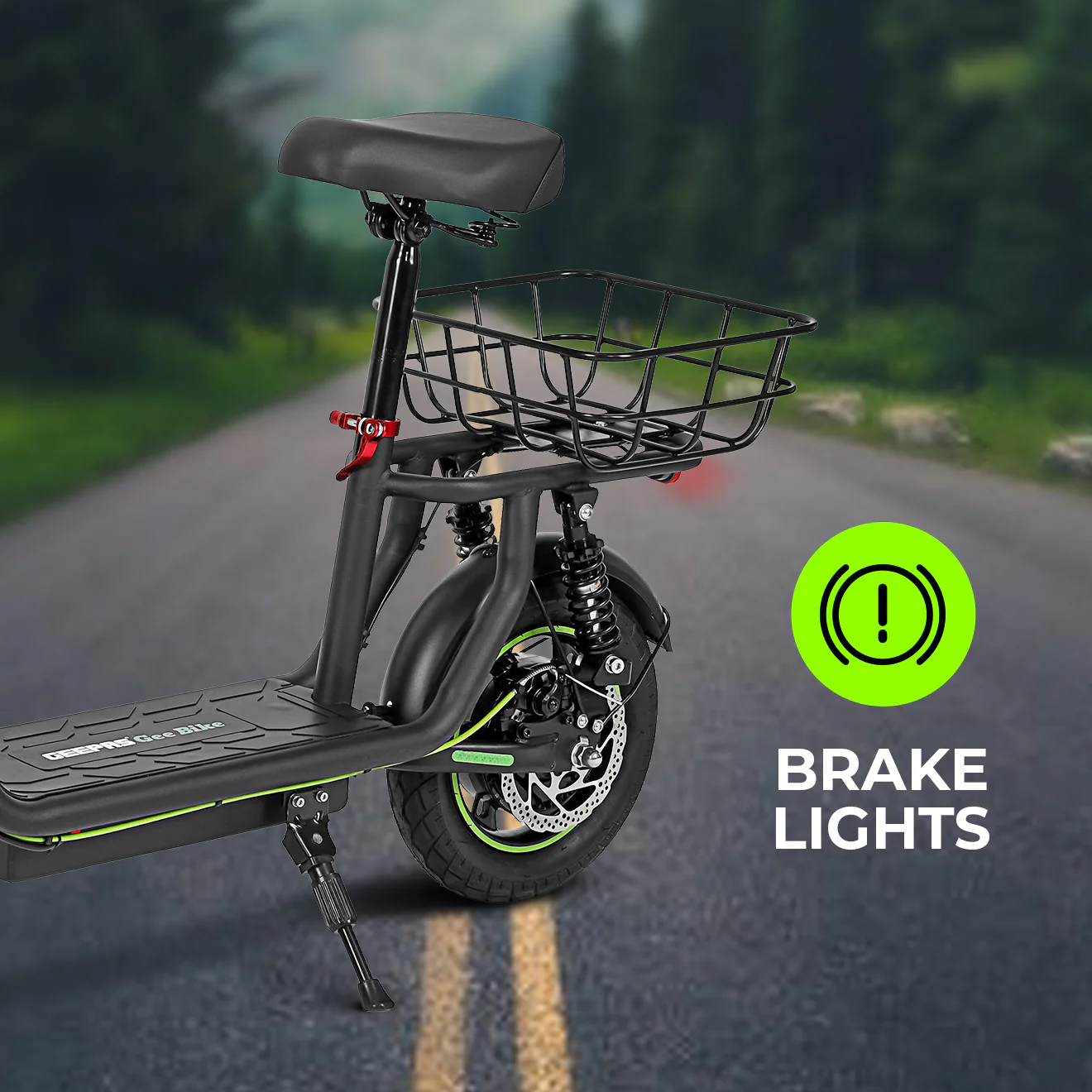 Geepas GEST63090 GeeBike 12-Inch Electric Scooter | Adjustable Speed | Front & Rear Suspension | Rear Basket | Brake Lights | 25Km/hr Eco-Friendly Ride | 1 Year Warranty - Image 4