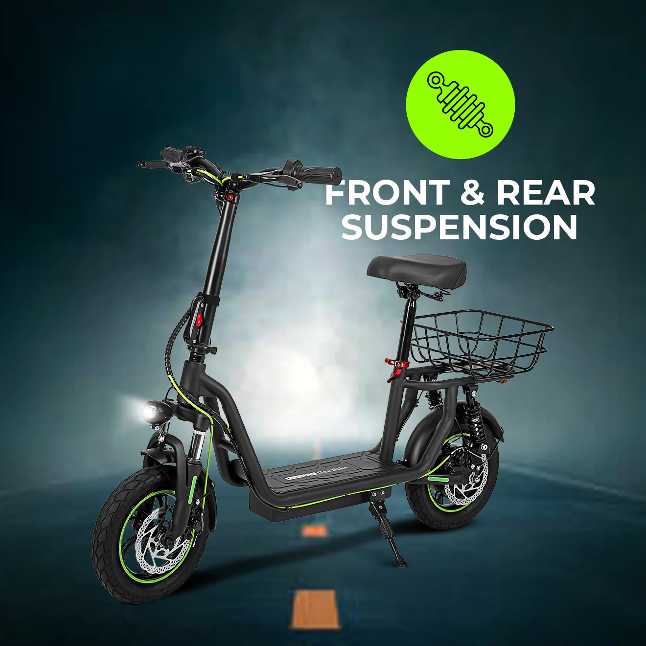 Geepas GEST63090 GeeBike 12-Inch Electric Scooter | Adjustable Speed | Front & Rear Suspension | Rear Basket | Brake Lights | 25Km/hr Eco-Friendly Ride | 1 Year Warranty - Image 5