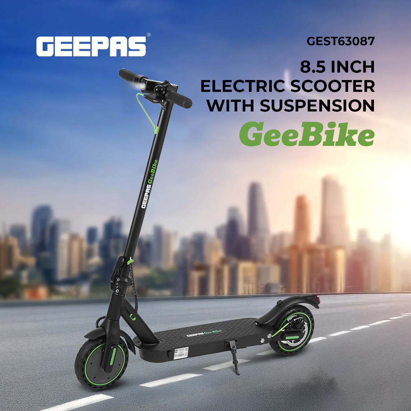 Geepas GEST63087 GeeBike 8.5-Inch Foldable Electric Scooter | Adjustable Speed| Rear Suspension| LED Display| Brake Lights| 30Km/hr Speed| Lightweight | 1 Year warranty - Image 6