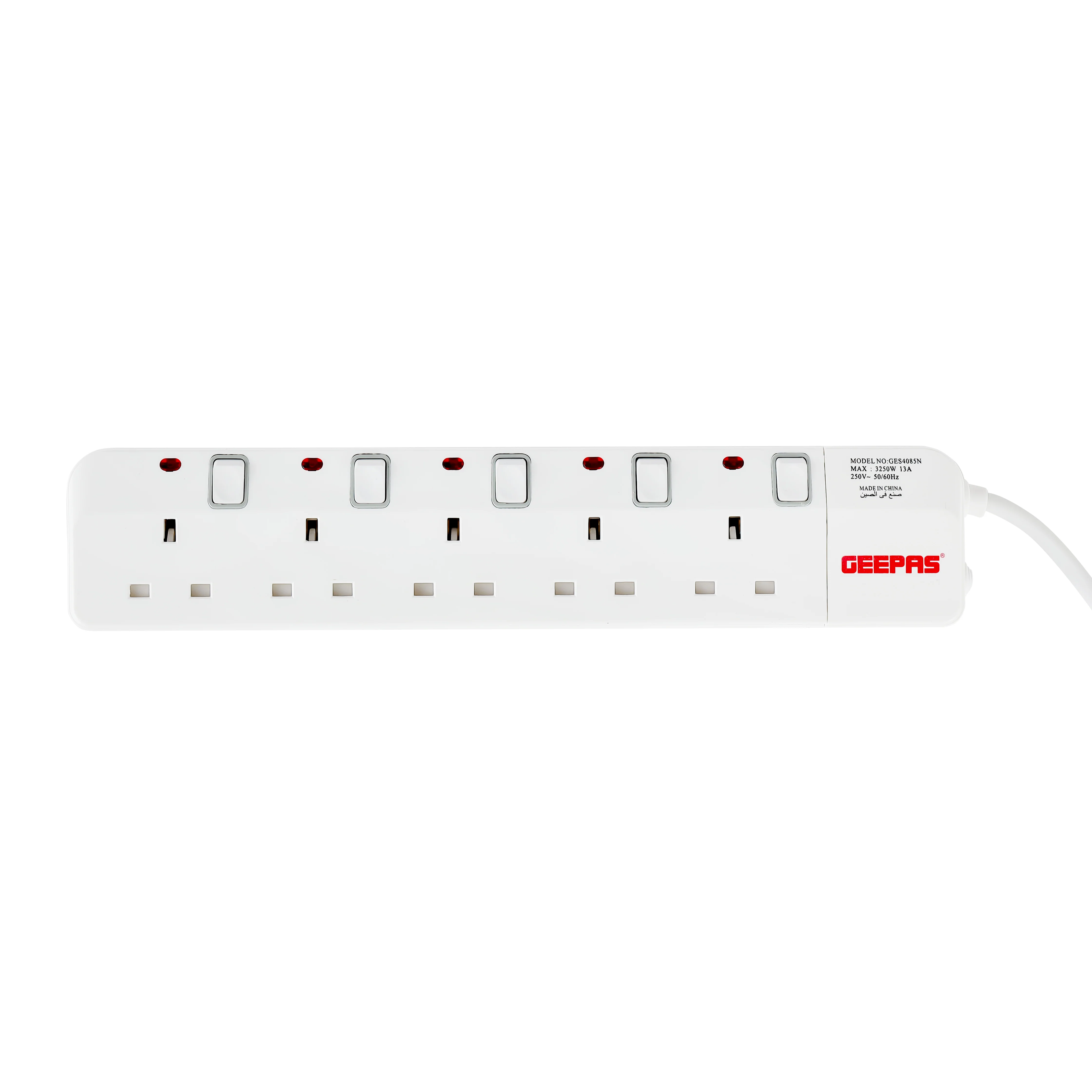 Geepas GES4085 5-Way Extension Socket | 5m Heavy-Duty Cord | Individual Switches & Indicators | 13A Power| Fire-Retardant Body | Child Safety & High Efficiency Design - Image 3