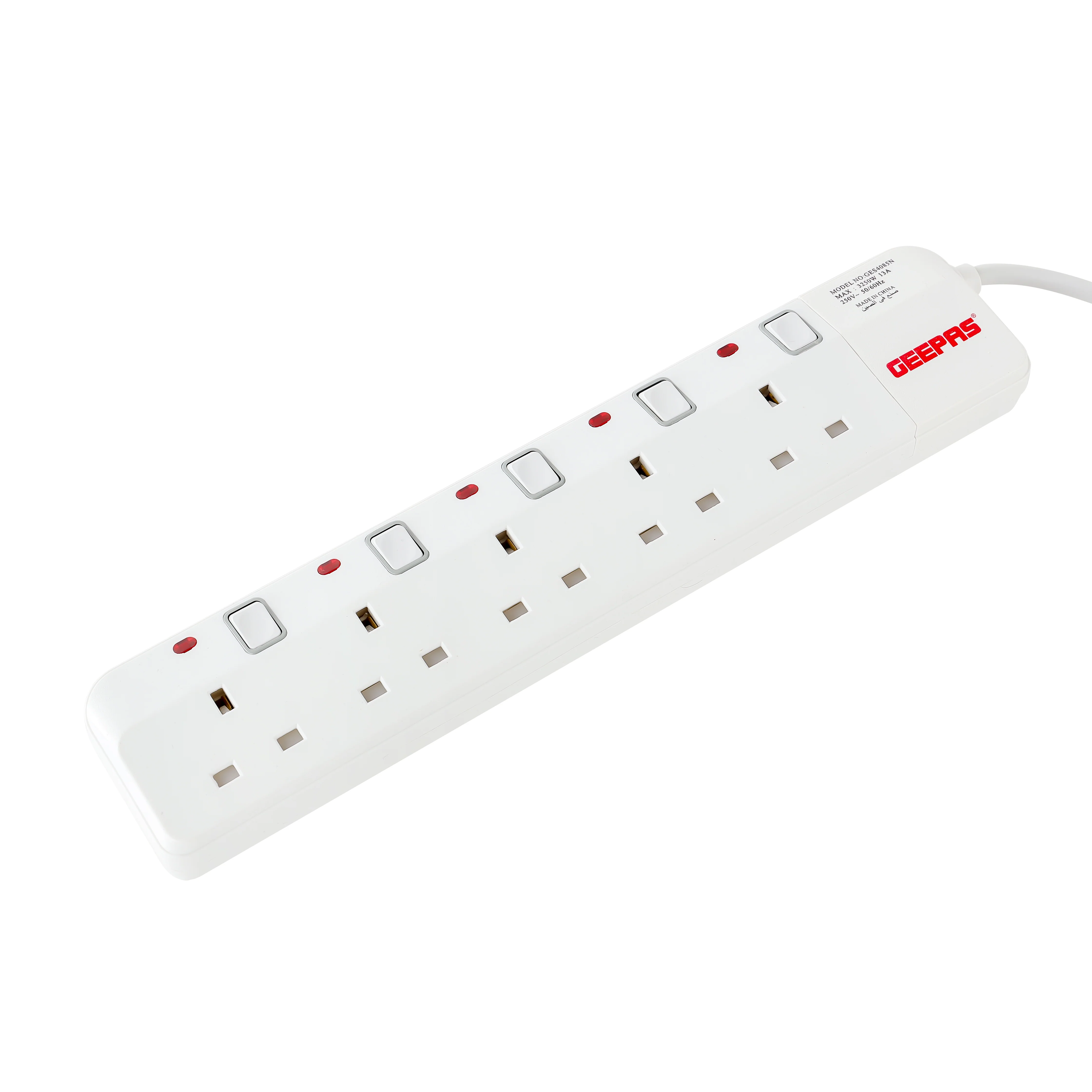 Geepas GES4085 5-Way Extension Socket | 5m Heavy-Duty Cord | Individual Switches & Indicators | 13A Power| Fire-Retardant Body | Child Safety & High Efficiency Design - Image 4