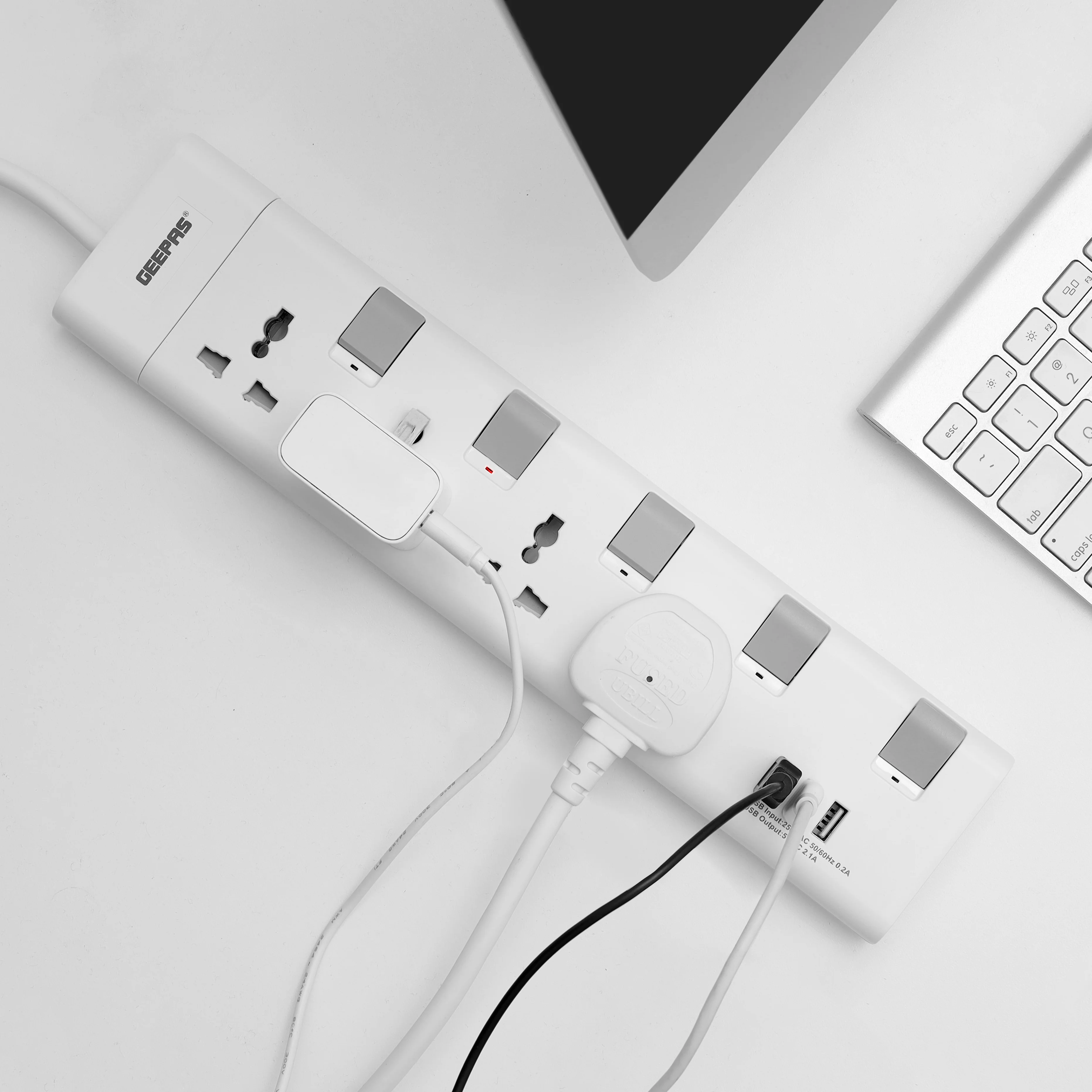 Geepas GES4095 4-Way Extension Socket| USB Charging| Individual Switches | 3m Heavy-Duty Cord| 13A Protection| Fire-Retardant Body for Home & Office Use| 2-Year  Warranty - Image 3
