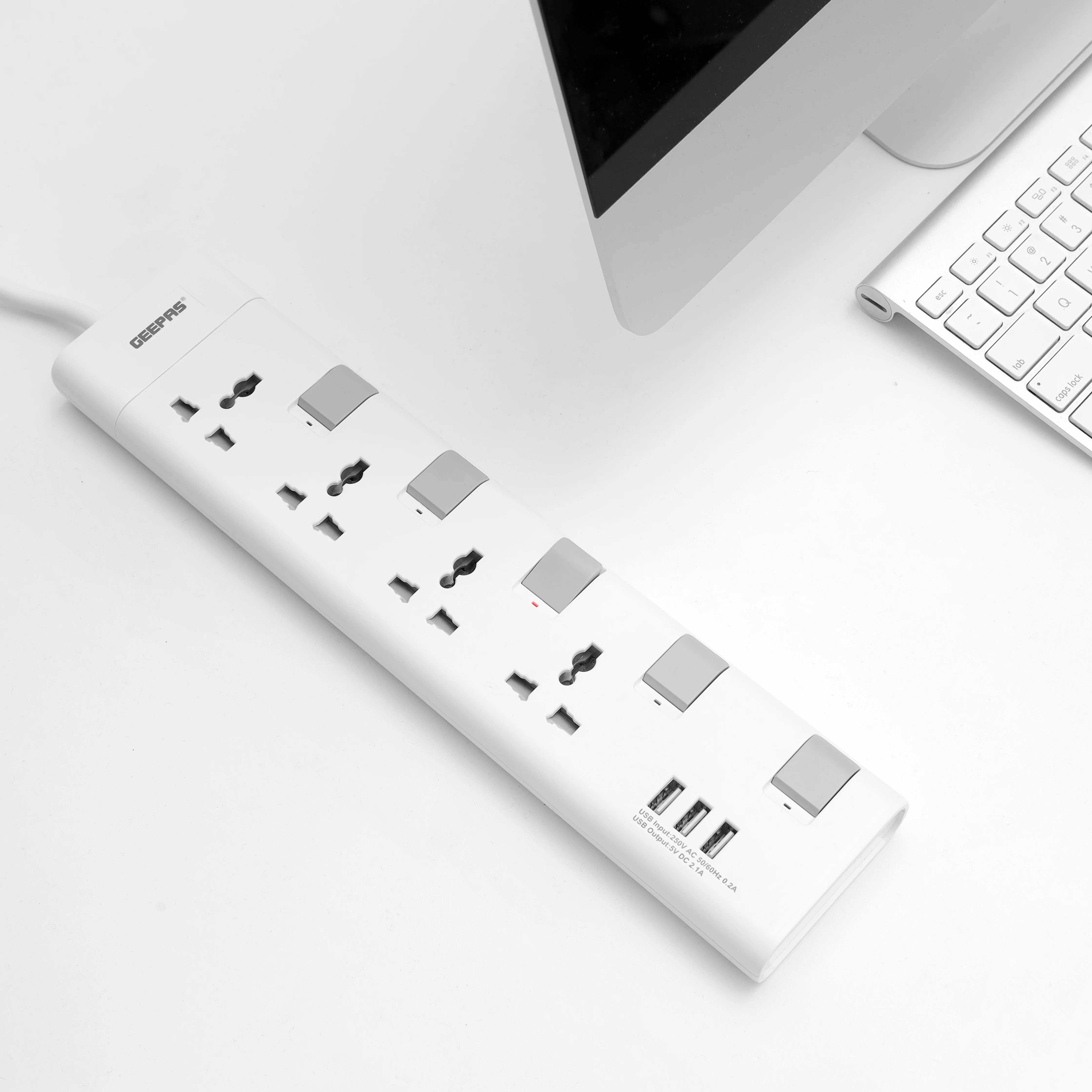 Geepas GES4095 4-Way Extension Socket| USB Charging| Individual Switches | 3m Heavy-Duty Cord| 13A Protection| Fire-Retardant Body for Home & Office Use| 2-Year  Warranty - Image 4