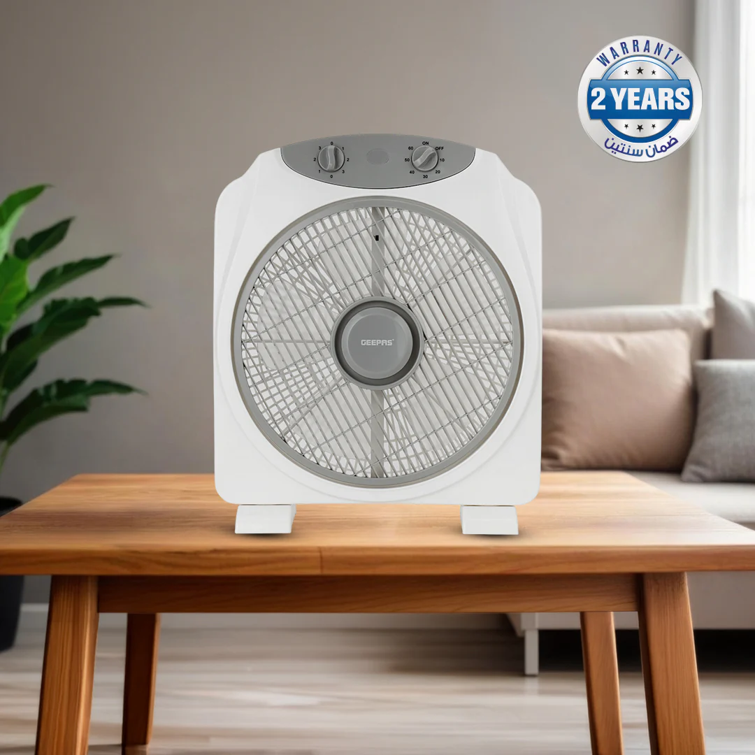Geepas GF21113 12 Inch Box Fan | 60-Min Timer | 3 Speed Control | 50W Powerful Motor | Strong Safety Grill | Compact Portable Cooling Fan for Home, Office & Indoor Use - Image 2