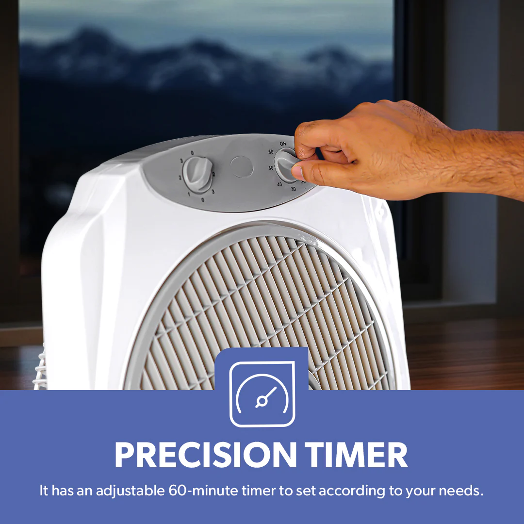 Geepas GF21113 12 Inch Box Fan | 60-Min Timer | 3 Speed Control | 50W Powerful Motor | Strong Safety Grill | Compact Portable Cooling Fan for Home, Office & Indoor Use - Image 4