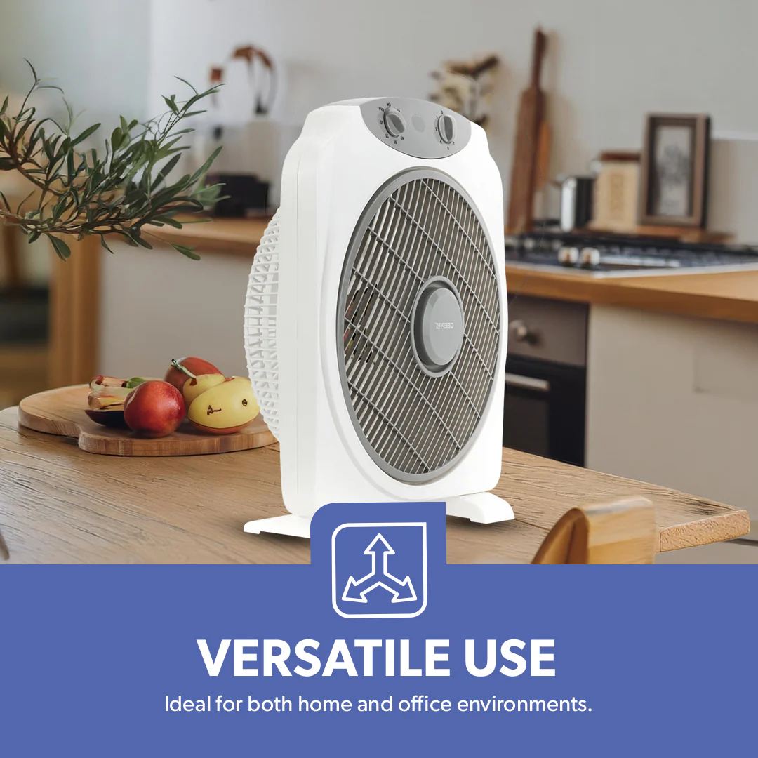 Geepas GF21113 12 Inch Box Fan | 60-Min Timer | 3 Speed Control | 50W Powerful Motor | Strong Safety Grill | Compact Portable Cooling Fan for Home, Office & Indoor Use - Image 6