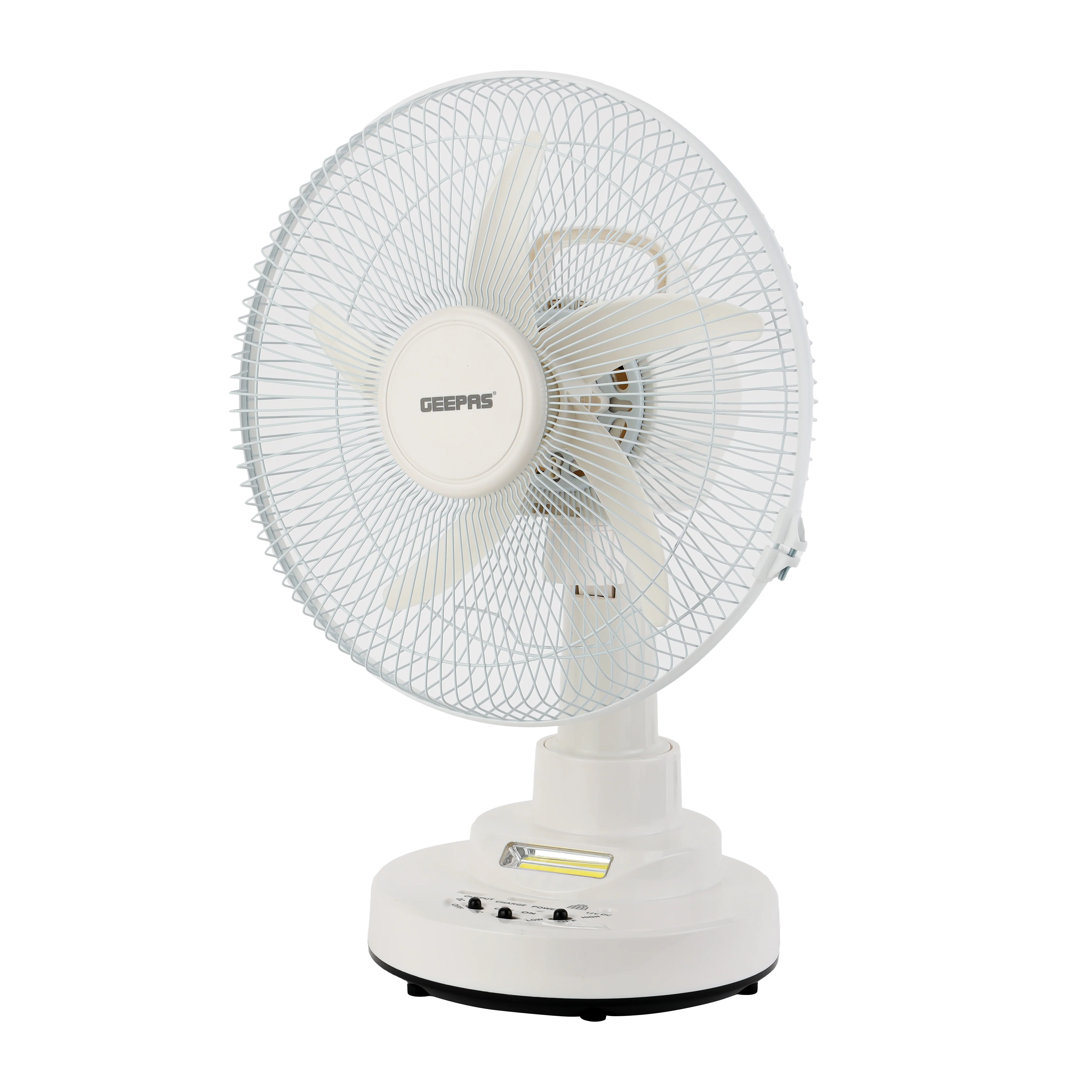 Geepas GF21118 Rechargeable 12-Inch Oscillating Fan | 3-Speed Control | LED Light | Long Battery Backup | Portable Design for Home & Outdoor Use | 2 Years Warranty - Image 3