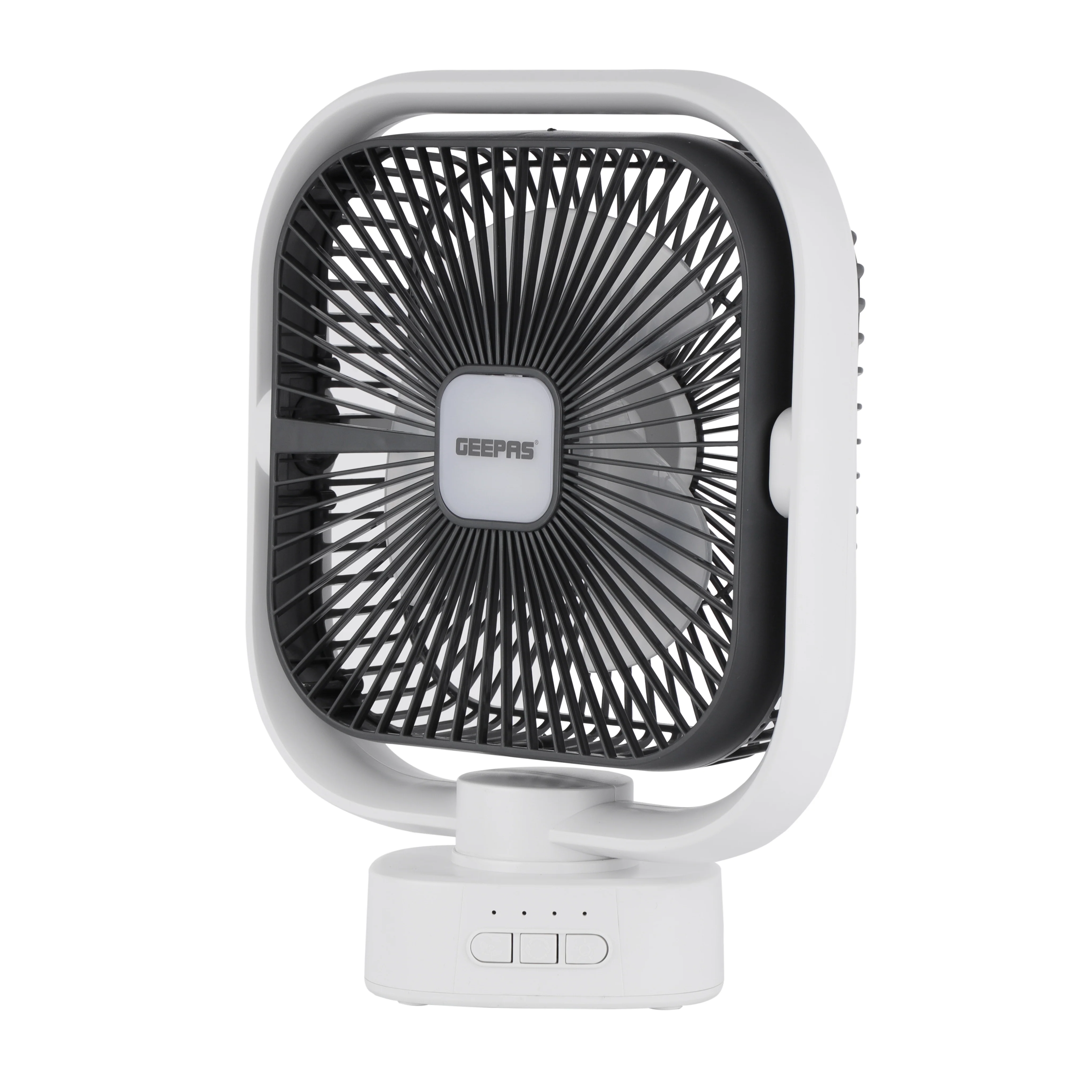 Geepas GF21122 8-Inch Oscillating LED Table Fan | Rechargeable AC/DC Function| 2x1500mAh Lithium Battery| Two-Level LED Light| 9 Hours Working Time| 2 Years Warranty - Image 3