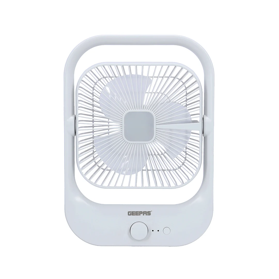 Geepas GF21162 8” Rechargeable Fan with LED Light | 2-Speed Powerful Airflow | Built-in Battery for Power Backup | Portable Design | Adjustable Tilt | 2 Years Warranty