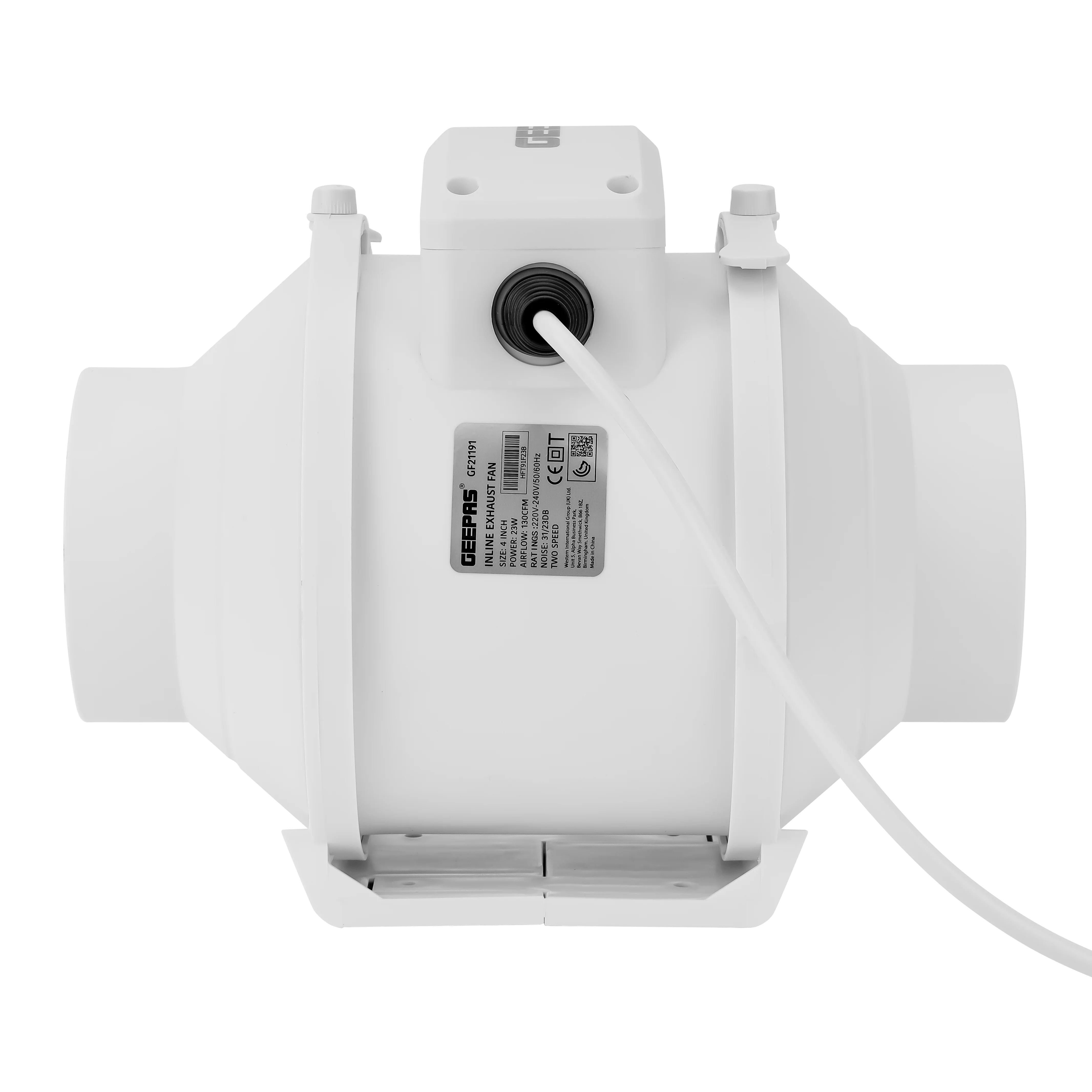 Geepas GF21191 4-Inch Inline Exhaust Fan | Low Noise Ventilation Fan with 2 Speed Settings| 23 W Powerful Motor| Durable Design | Rust-Free Body | 2 Years Warranty - Image 4