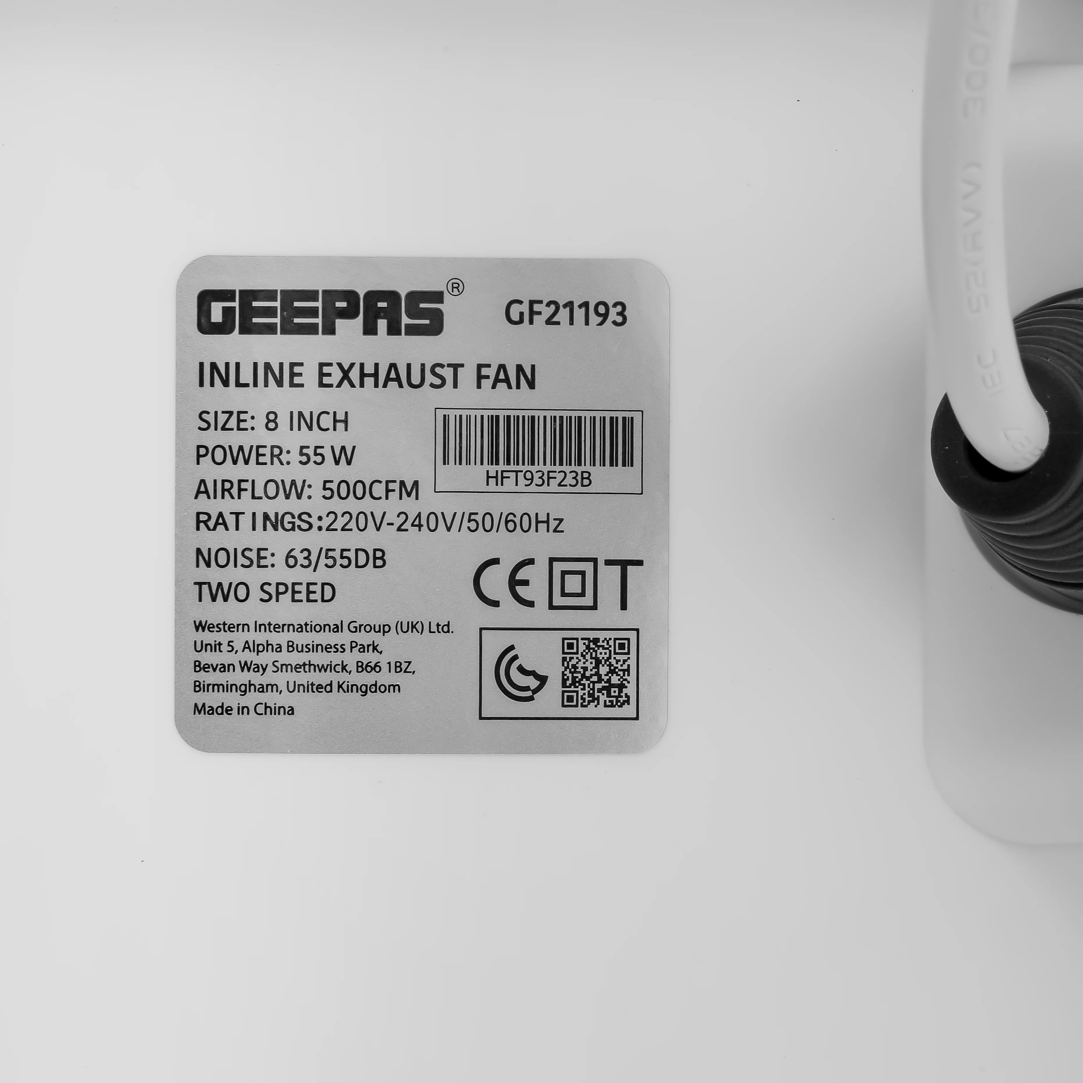 Geepas GF21193 Inline Exhaust Fan | 8" | 1700 RPM | 500 CFM | 55W | Rust-Free | Low Noise | Ideal for Kitchens, Bathrooms & Basements | 2-Year Warranty - Image 5