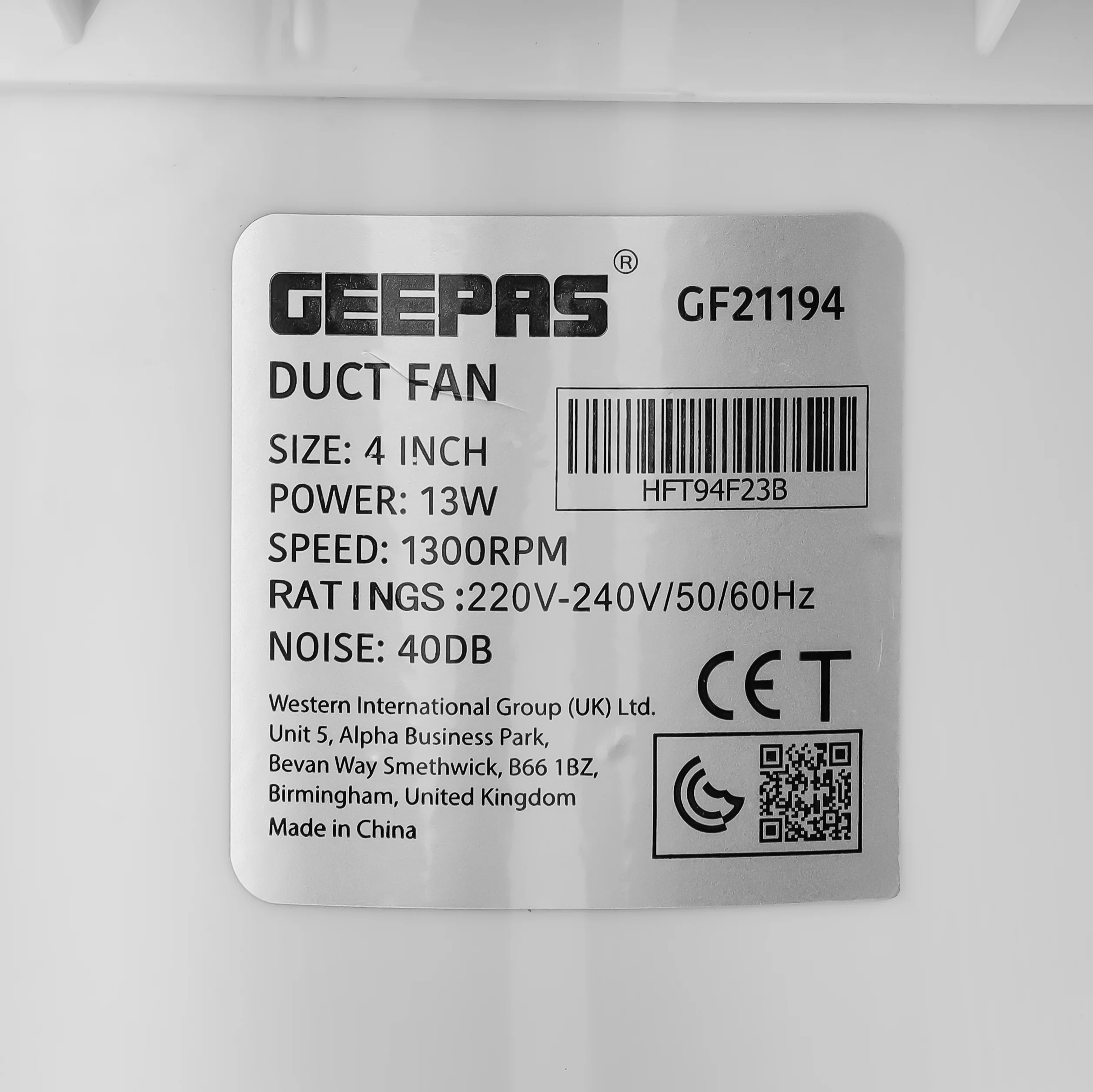 Geepas 4" Duct Fan- GF21194/ 2200 RPM, Exhaust Ventilation Fans/ 13 w, Perfect for Residential and Commercial Use/ with a Rust-Free ABS Body/ 2 Year Warranty, White - Image 4