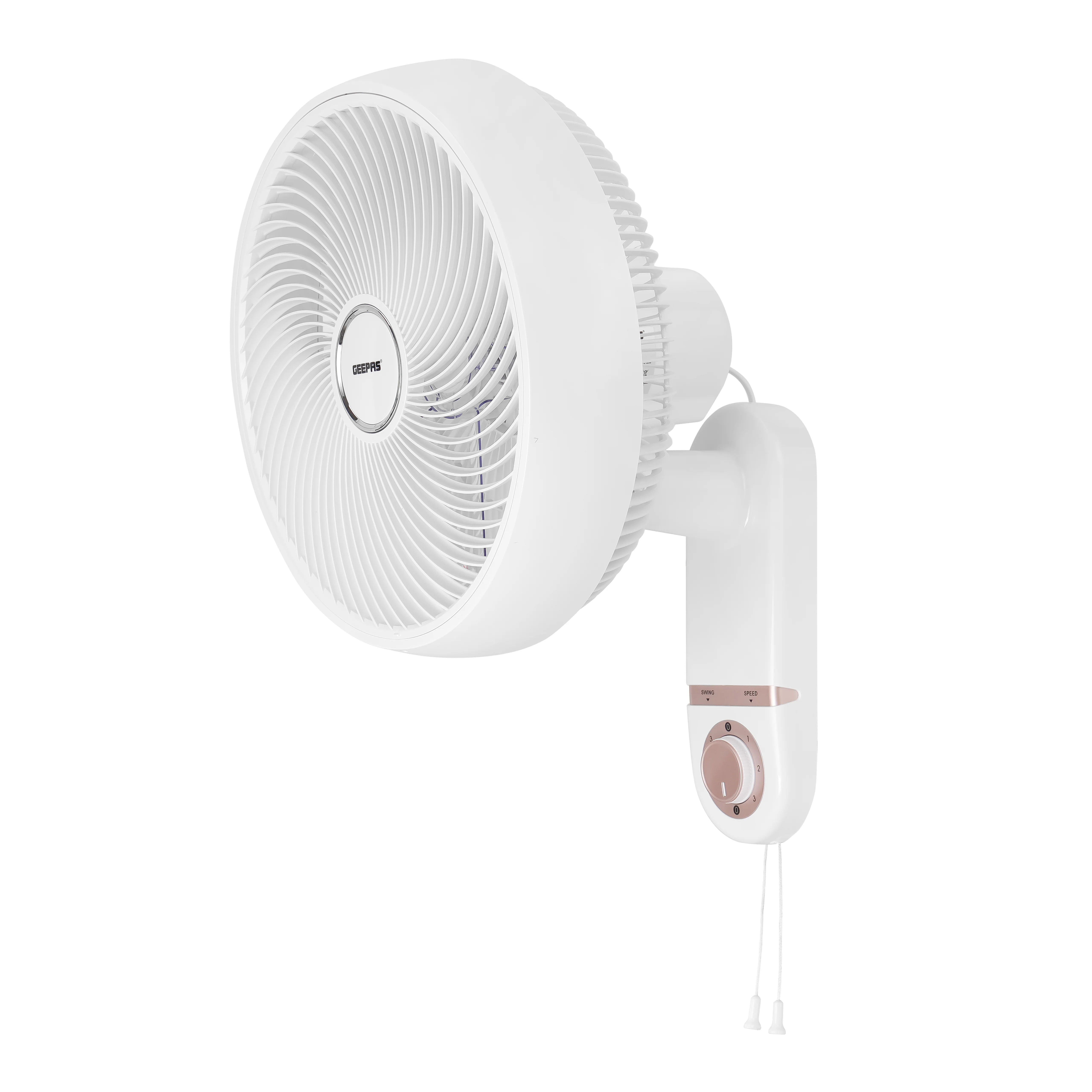 Geepas GF21203 14" Wall Fan | Korean Style, 3-Speed Controls, Pull Cords, Wide Angle Oscillation, 60W Motor, High Performance, White, 2-Year Warranty - Image 2