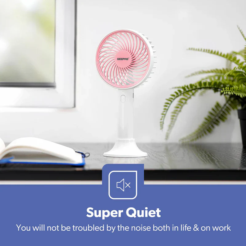 Geepas GF21206 4-Inch Rechargeable Handy Fan | Portable Personal Fan with Powerful Motor| 3 Speed Settings| USB Charging| Long Battery Life| Lightweight| 2 Years Warranty - Image 3