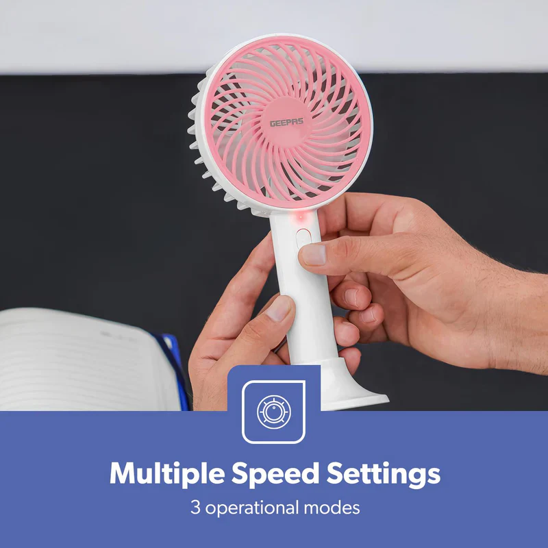 Geepas GF21206 4-Inch Rechargeable Handy Fan | Portable Personal Fan with Powerful Motor| 3 Speed Settings| USB Charging| Long Battery Life| Lightweight| 2 Years Warranty - Image 5
