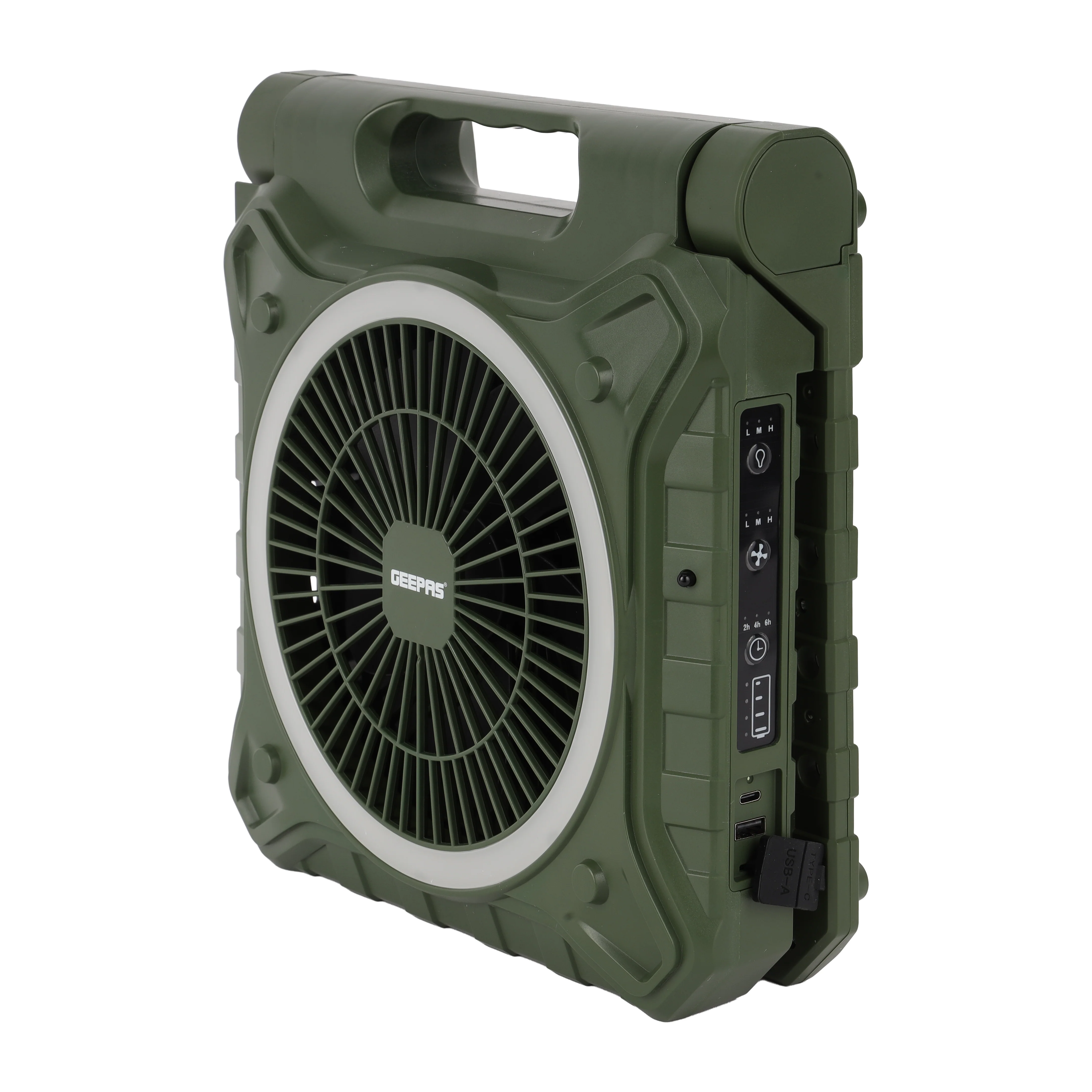 Geepas GF21233 8 Inch Rechargeable Solar Fan| 10000mAh Lithium Battery| Remote Control| LED Lighting| High-Speed Airflow for Home, Outdoor Travel & Emergency Cooling Use - Image 3