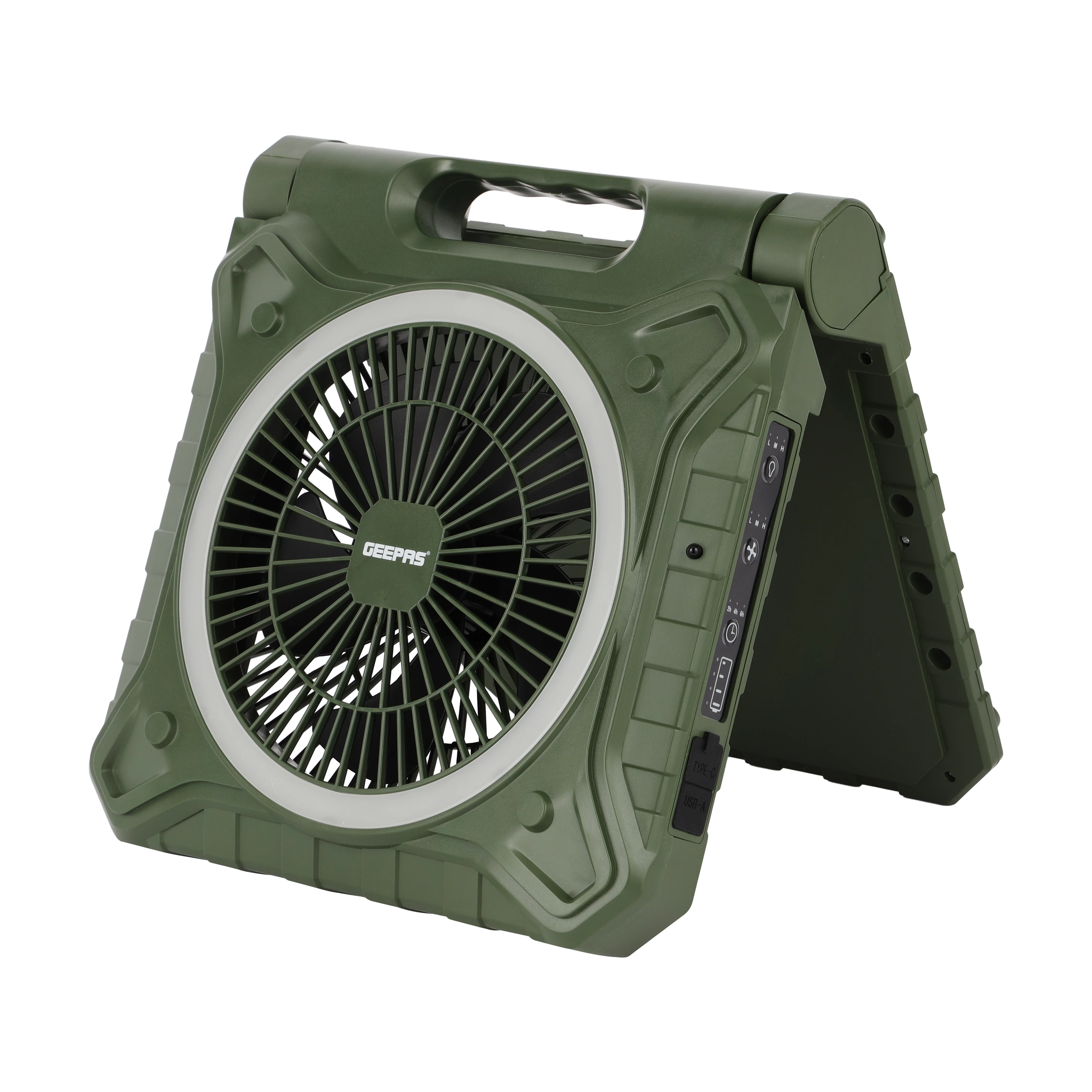 Geepas GF21233 8 Inch Rechargeable Solar Fan| 10000mAh Lithium Battery| Remote Control| LED Lighting| High-Speed Airflow for Home, Outdoor Travel & Emergency Cooling Use - Image 4