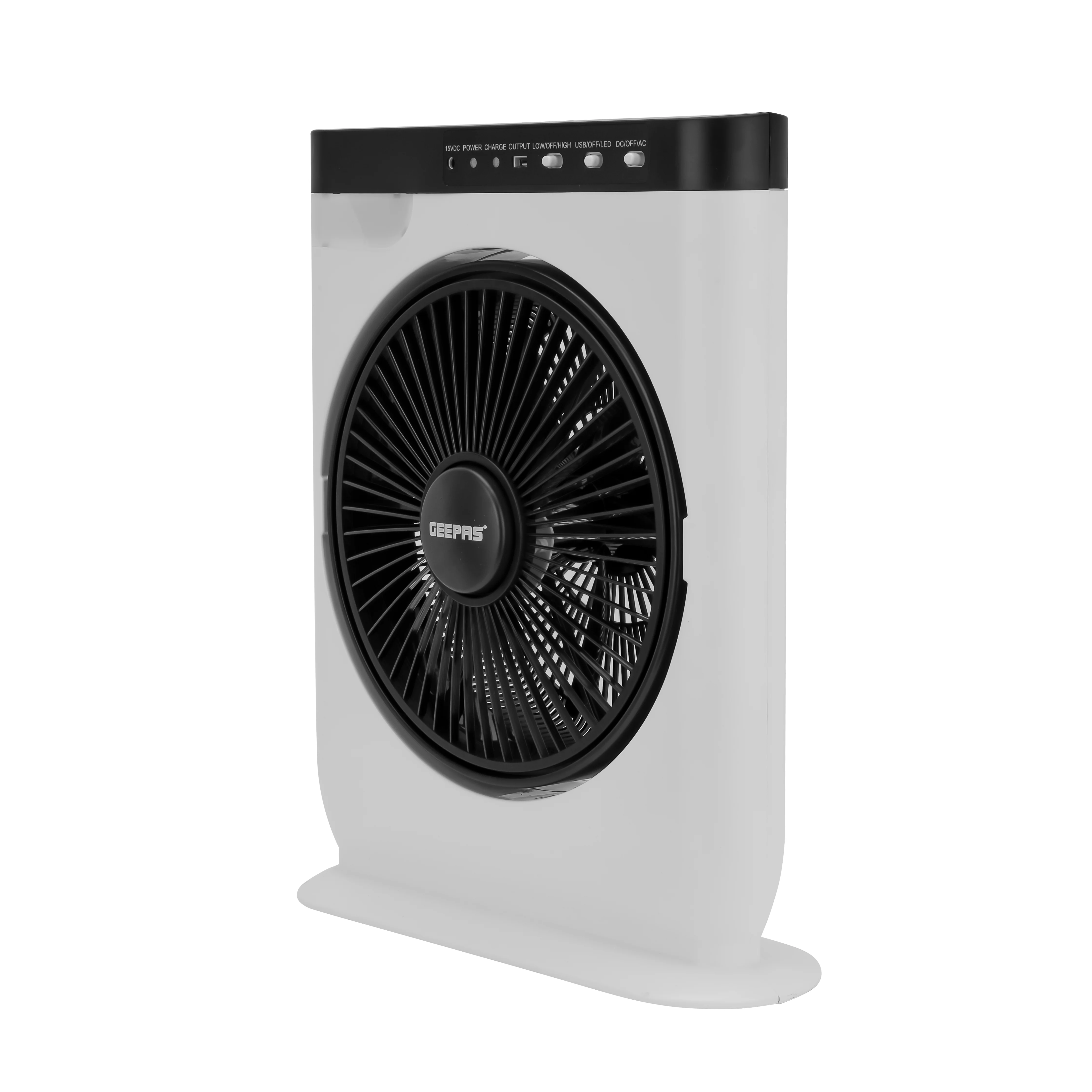 Geepas GF919 12” Rechargeable Box Fan | 10 Hours Battery Backup| AC/DC Function| LED Light| USB Output Port| Adjustable Speed| Portable Cooling Fan| 2 Years Warranty - Image 3