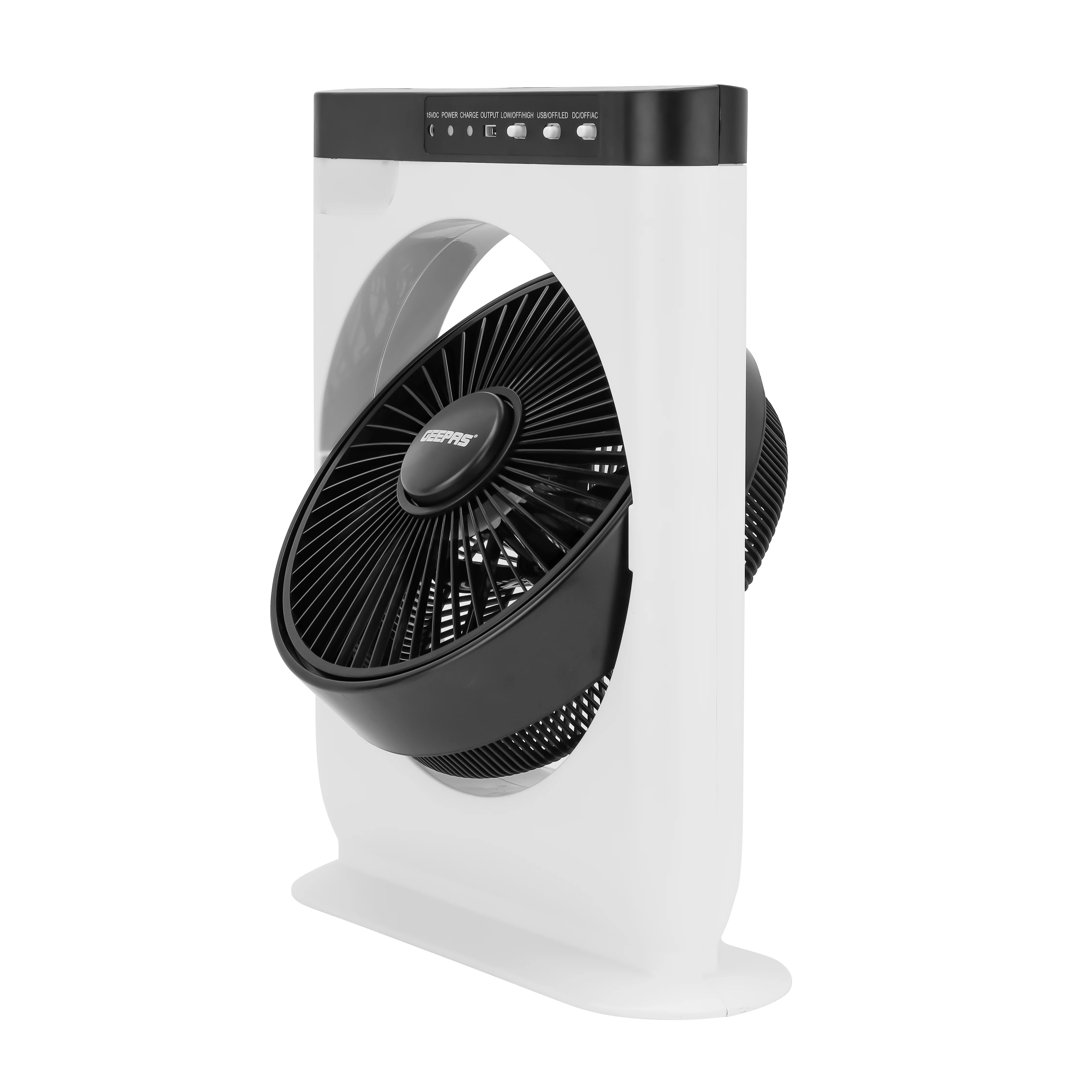 Geepas GF919 12” Rechargeable Box Fan | 10 Hours Battery Backup| AC/DC Function| LED Light| USB Output Port| Adjustable Speed| Portable Cooling Fan| 2 Years Warranty - Image 5