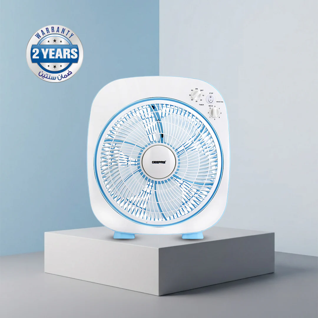Geepas GF926 12 Inch Box Fan | 60-Min Timer | 3 Speed Control | Powerful Motor | Compact Portable Design | Energy Efficient Cooling Fan for Home, Office & Indoor Use - Image 2
