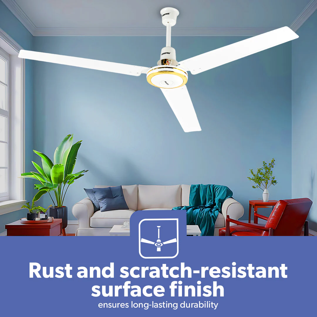Geepas GF9428 56 Inch Ceiling Fan | 3 Speed Control| Rust Resistant Blades| Energy Efficient Motor| High Air Delivery for Maximum Cooling| Perfect for Home & Office Use - Image 5