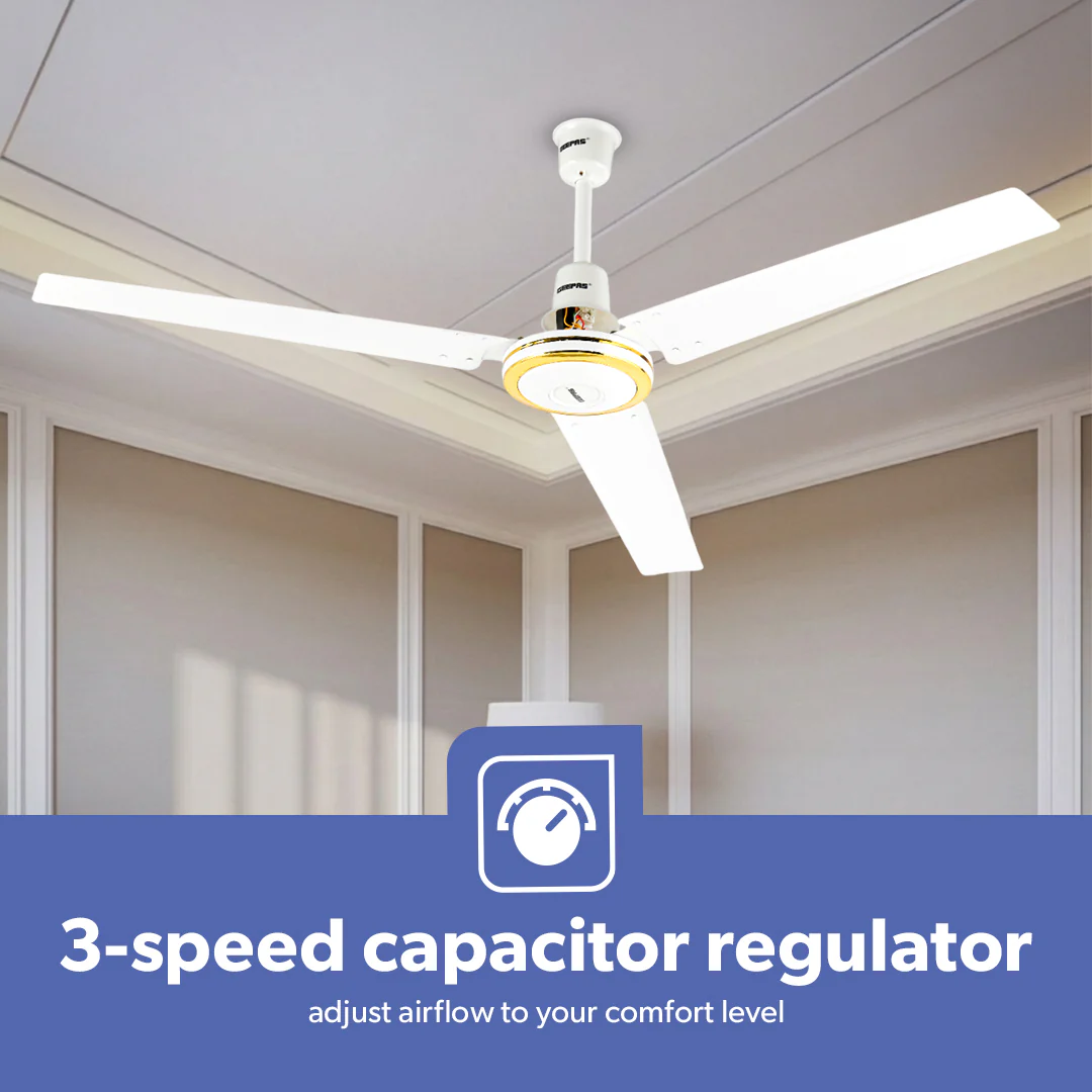 Geepas GF9428 56 Inch Ceiling Fan | 3 Speed Control| Rust Resistant Blades| Energy Efficient Motor| High Air Delivery for Maximum Cooling| Perfect for Home & Office Use - Image 6