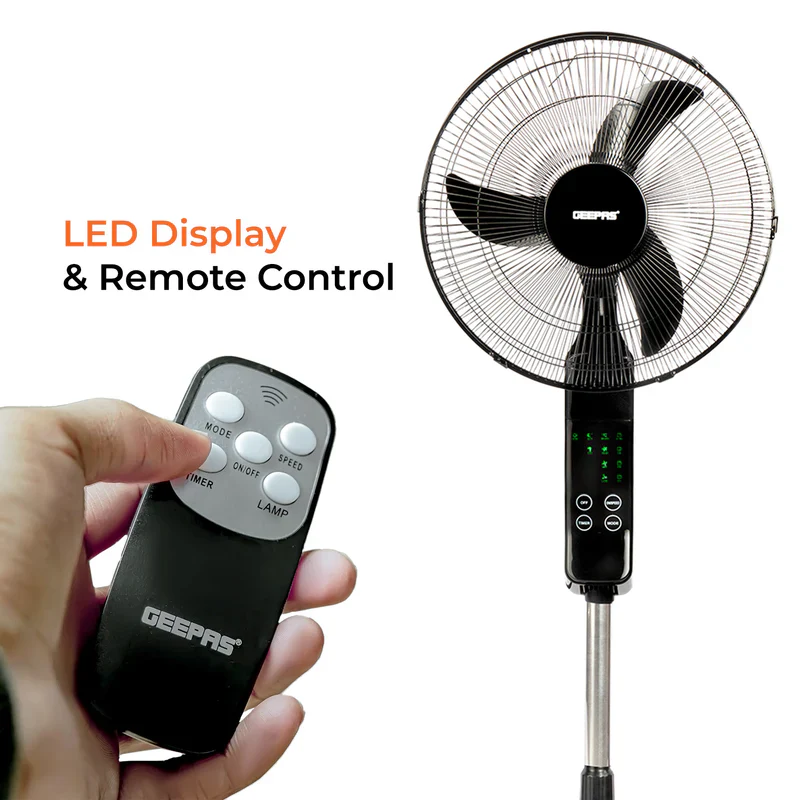 Geepas GF9466 16” Stand Fan with Remote Control | 3-Speed Control | 7.5Hour Timer | LED Display| Touch Switch| Powerful 60W Motor | Adjustable Height| 2 Years Warranty - Image 3