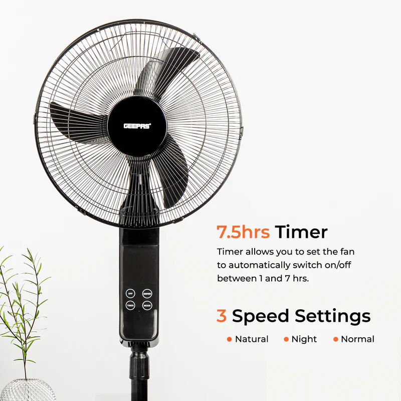 Geepas GF9466 16” Stand Fan with Remote Control | 3-Speed Control | 7.5Hour Timer | LED Display| Touch Switch| Powerful 60W Motor | Adjustable Height| 2 Years Warranty - Image 4