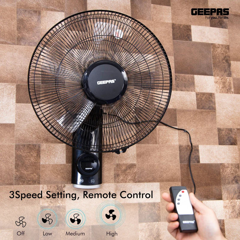 Geepas GF9479 16-Inch Wall Fan with Remote Control Features | 60 W Power | 3-speed options | 12-hour timer | wide oscillation | powerful copper motor | 2-year warranty - Image 4