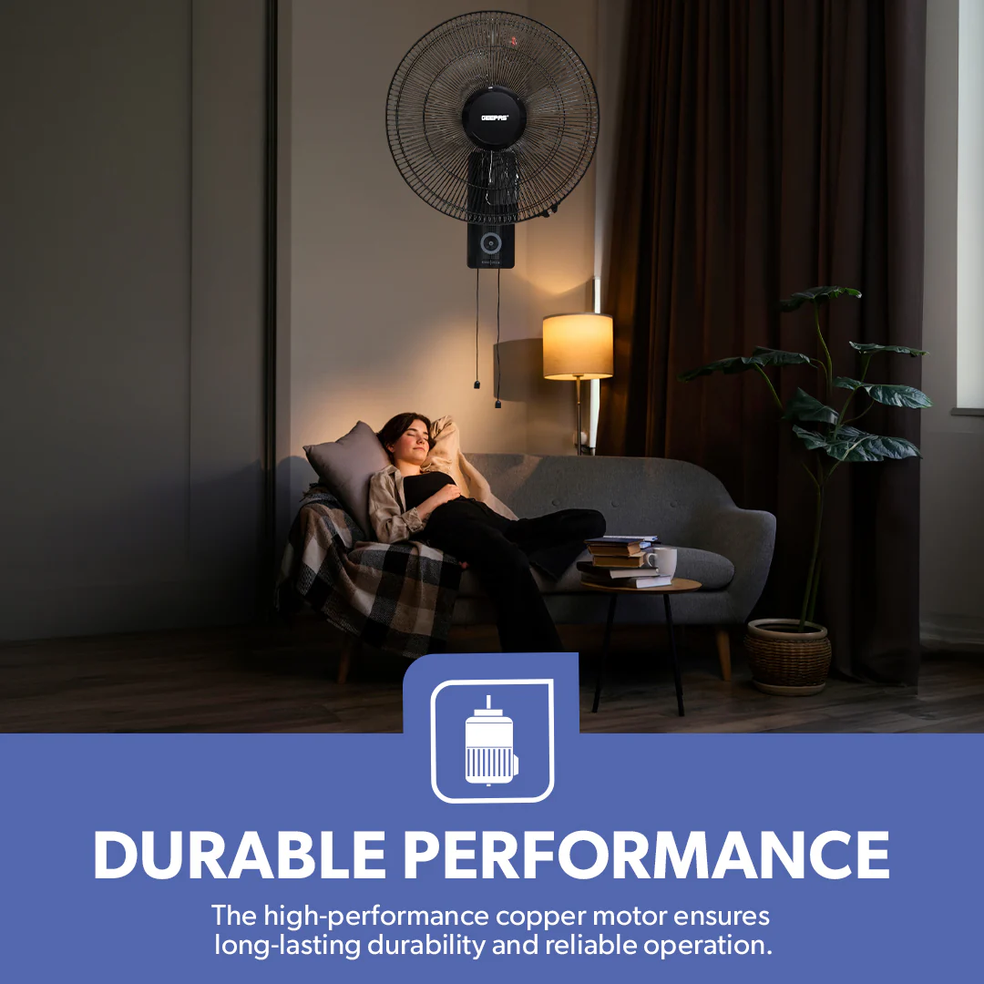 Geepas GF9483 16 Inch Wall Fan | Powerful Copper Motor with 3 Speed Control | 5 Durable AS Blades | Wide Angle Oscillation | Overheat Protection |  2 Years Warranty - Image 4