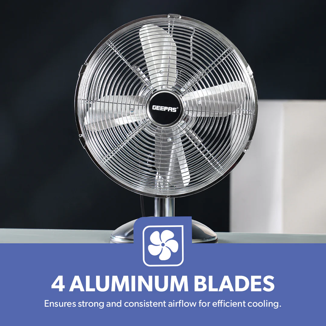 Geepas GF9610 12” Metal Table Fan | 3-Speed Powerful Cooling with High-Performance Motor | Durable Metal Body | Adjustable Tilt | Wide Oscillation | 2 Years Warranty - Image 3