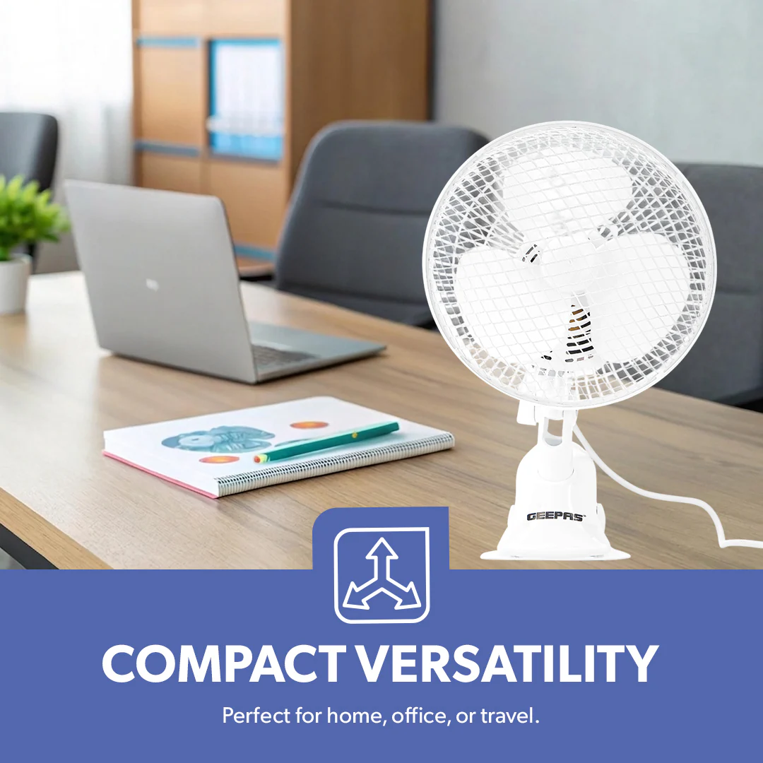 Geepas GF9626 8-Inch 2-in-1 Table & Clip Fan | Super Quiet Copper Motor | 2-Speed Adjustable Control | Wide Oscillation | Compact & Portable Design | 2 Years Warranty - Image 6