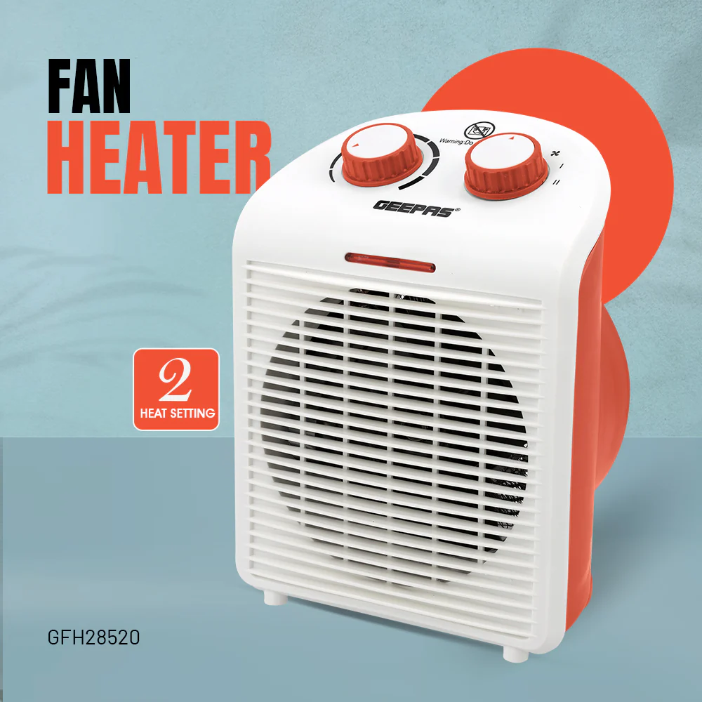 Geepas GFH28520 Fan Heater with 1000W/2000W Dual Heat Settings | Adjustable Thermostat | Instant Heating | Overheat Protection | Power Indicator | 2-Year Warranty - Image 2
