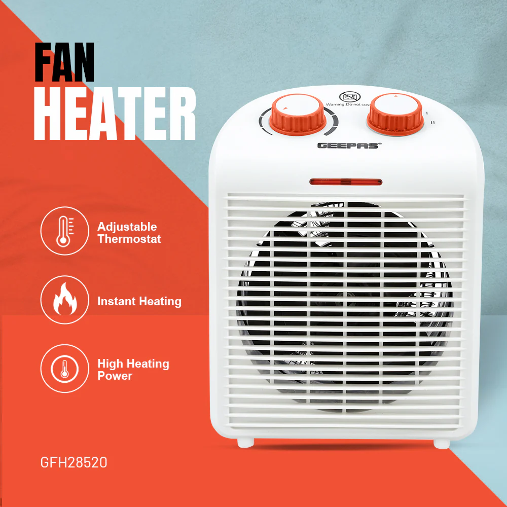 Geepas GFH28520 Fan Heater with 1000W/2000W Dual Heat Settings | Adjustable Thermostat | Instant Heating | Overheat Protection | Power Indicator | 2-Year Warranty - Image 3