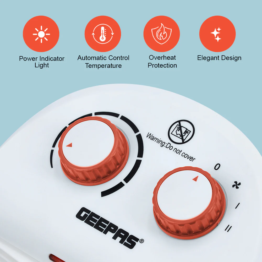 Geepas GFH28520 Fan Heater with 1000W/2000W Dual Heat Settings | Adjustable Thermostat | Instant Heating | Overheat Protection | Power Indicator | 2-Year Warranty - Image 5