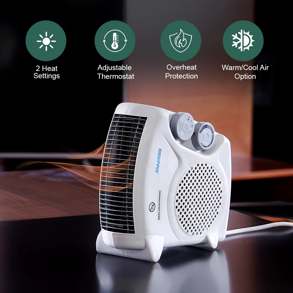 Geepas GFH9520 2000W Fan Heater | Adjustable Thermostat| Cool/Warm/Hot Wind Selection| Instant Heating| Overheat Protection| Power Indicator Light| 2 Years Warranty - Image 5