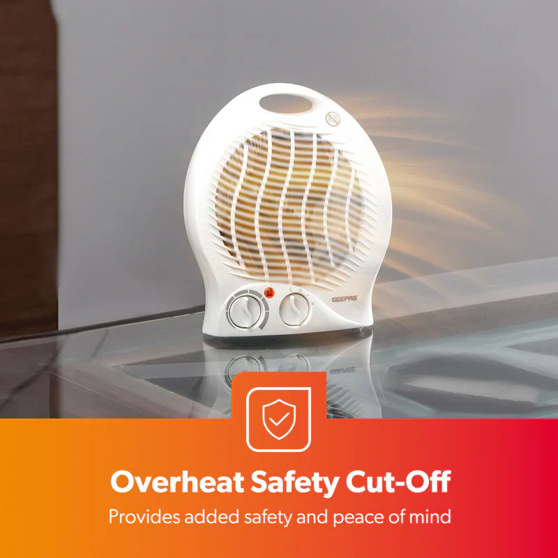 Geepas GFH9521 Fan Heater | 1000W/2000W Adjustable Thermostat| Cool/Warm/Hot Air Selection| Overheat Protection| Power Indicator Light & Carry Handle | 2 Years Warranty - Image 3
