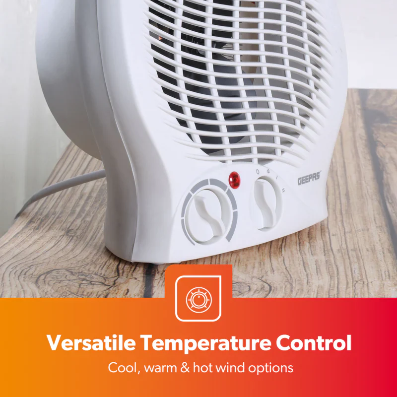 Geepas GFH9521 Fan Heater | 1000W/2000W Adjustable Thermostat| Cool/Warm/Hot Air Selection| Overheat Protection| Power Indicator Light & Carry Handle | 2 Years Warranty - Image 4