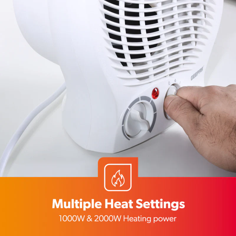 Geepas GFH9521 Fan Heater | 1000W/2000W Adjustable Thermostat| Cool/Warm/Hot Air Selection| Overheat Protection| Power Indicator Light & Carry Handle | 2 Years Warranty - Image 5