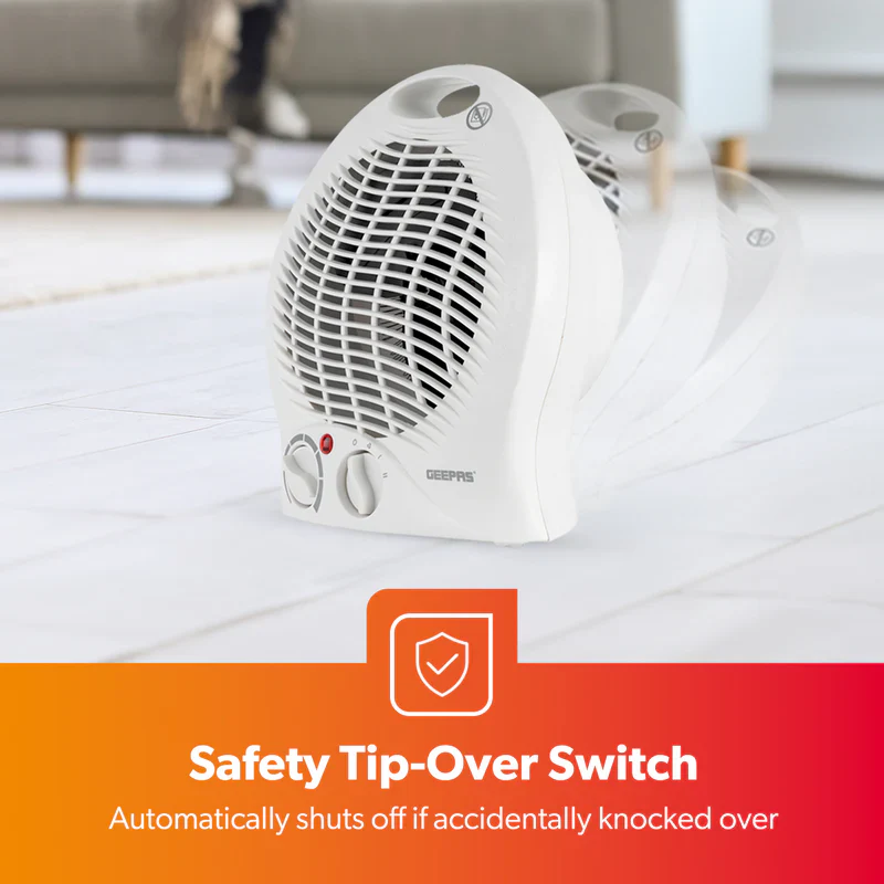 Geepas GFH9521 Fan Heater | 1000W/2000W Adjustable Thermostat| Cool/Warm/Hot Air Selection| Overheat Protection| Power Indicator Light & Carry Handle | 2 Years Warranty - Image 6