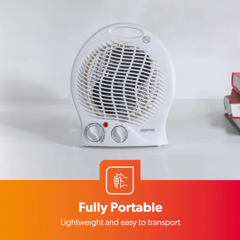 Geepas GFH9521 Fan Heater | 1000W/2000W Adjustable Thermostat| Cool/Warm/Hot Air Selection| Overheat Protection| Power Indicator Light & Carry Handle | 2 Years Warranty - Image 7