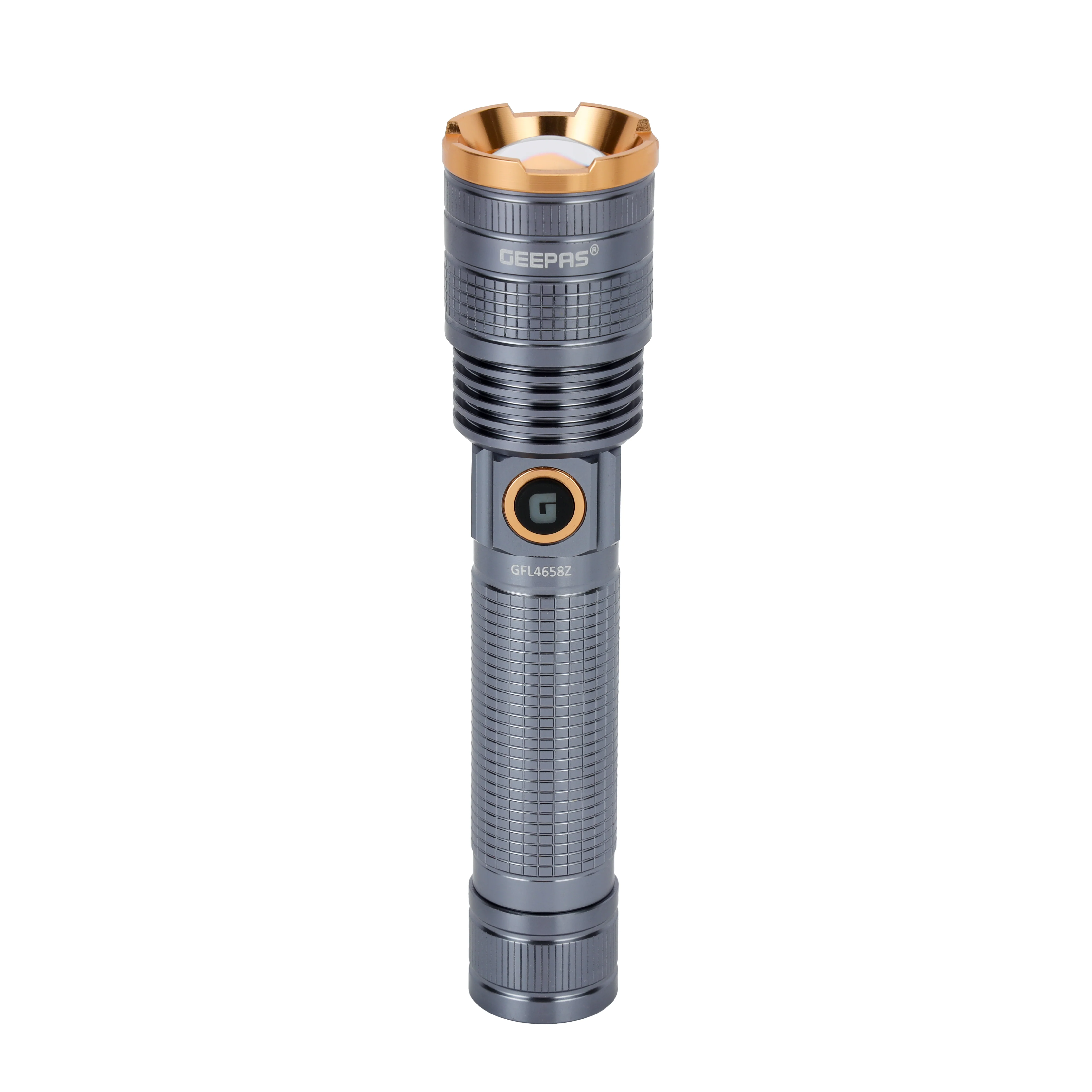 Geepas GFL4658 Zoomable LED Flashlight | 1500 Lumens Brightness| 4000mAh Rechargeable Battery Torch| 6 Hours Working | USB Type-C Fast Charging | Strong Aluminium Body - Image 2