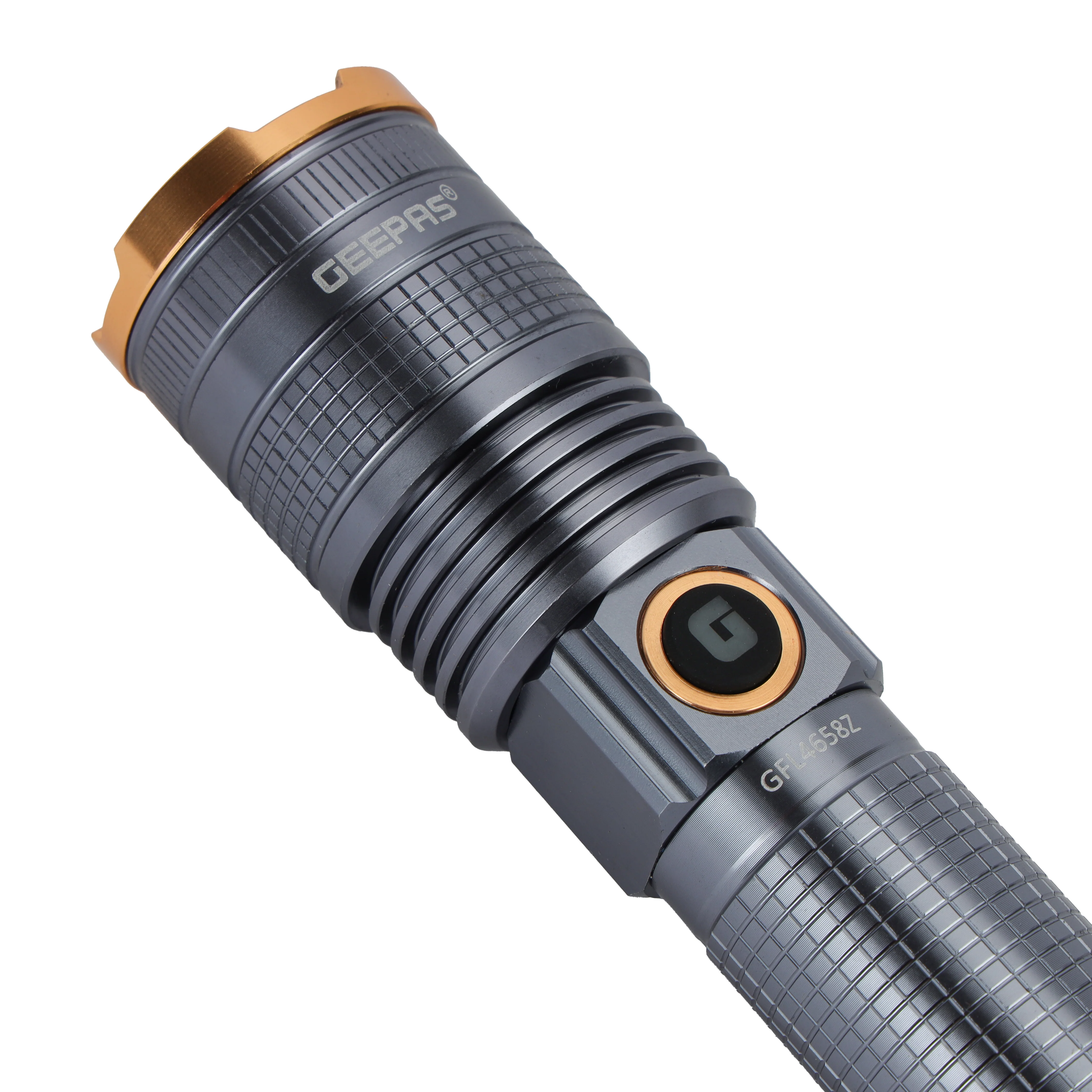 Geepas GFL4658 Zoomable LED Flashlight | 1500 Lumens Brightness| 4000mAh Rechargeable Battery Torch| 6 Hours Working | USB Type-C Fast Charging | Strong Aluminium Body - Image 5