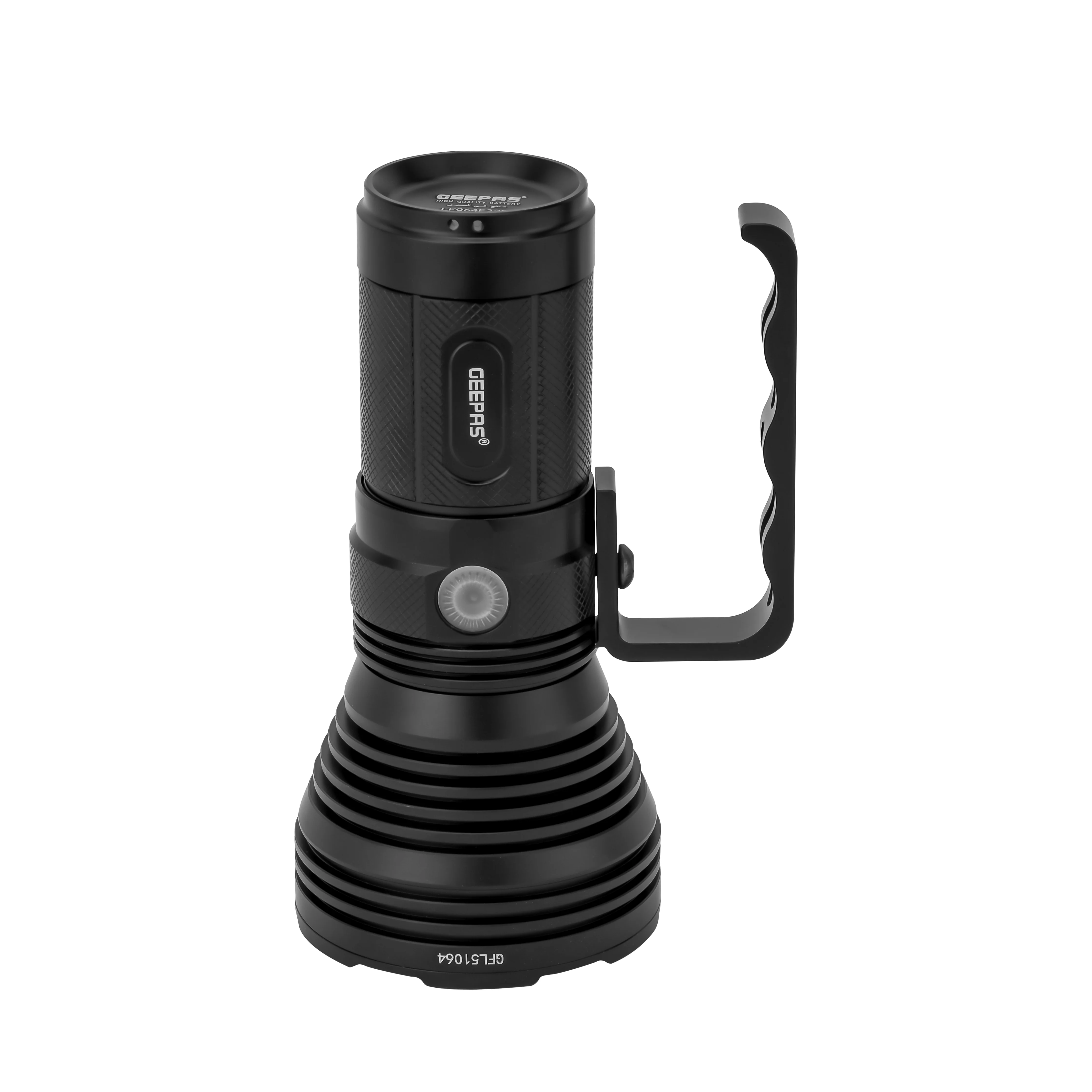 Geepas Rechargeable LED Flashlight GFL51064, 50W, 5000lm, 6000-7000K, 15h runtime, IPX5 waterproof, aluminum body, lithium battery, mobile charging, black - Image 2