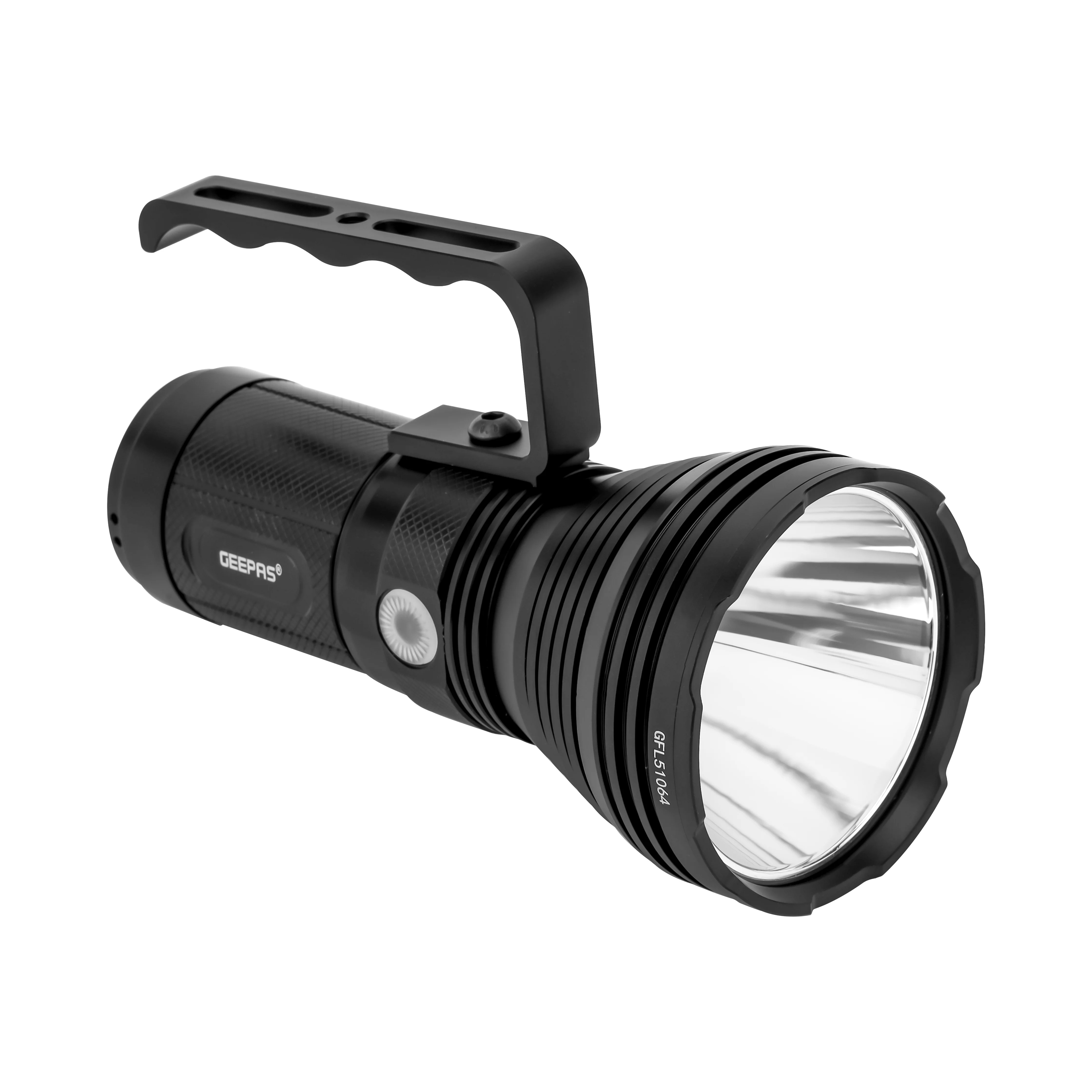 Geepas Rechargeable LED Flashlight GFL51064, 50W, 5000lm, 6000-7000K, 15h runtime, IPX5 waterproof, aluminum body, lithium battery, mobile charging, black - Image 3