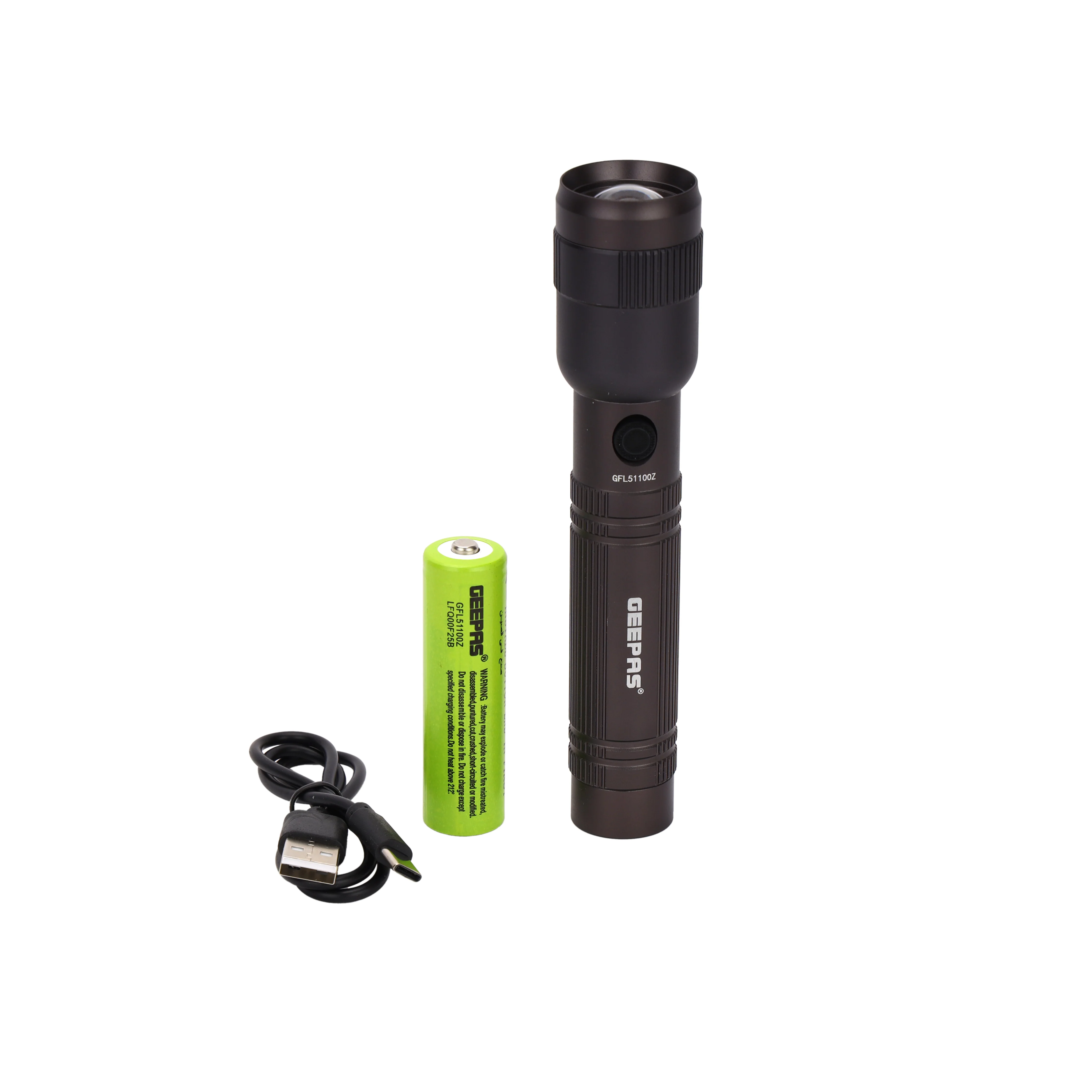 Geepas GFL51100Z 15W Zoomable Rechargeable LED Flashlight | 2000mAh Lithium Battery| 1000 Lumens Brightness & Type-C Charging | Suitable for Outdoor & Emergency Use - Image 2