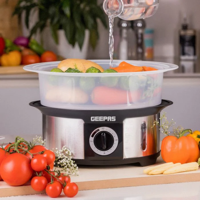 Geepas GFS63025UK Food Steamer 12L Capacity - 3 Tiers | 75 Minutes Timer | Stainless Steel Housing | Makes Healthy Food, Meat, Fish & Steam | 2 Year Warranty - Image 2