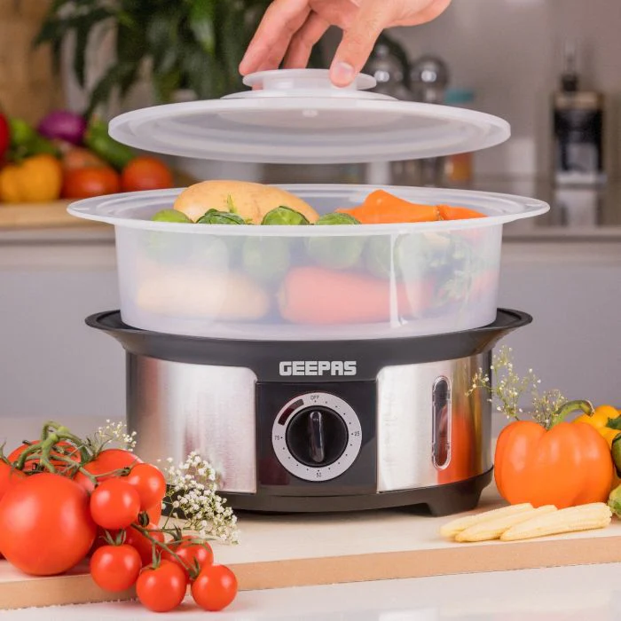 Geepas GFS63025UK Food Steamer 12L Capacity - 3 Tiers | 75 Minutes Timer | Stainless Steel Housing | Makes Healthy Food, Meat, Fish & Steam | 2 Year Warranty - Image 3