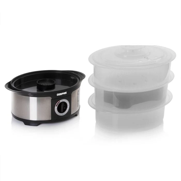 Geepas GFS63025UK Food Steamer 12L Capacity - 3 Tiers | 75 Minutes Timer | Stainless Steel Housing | Makes Healthy Food, Meat, Fish & Steam | 2 Year Warranty - Image 4