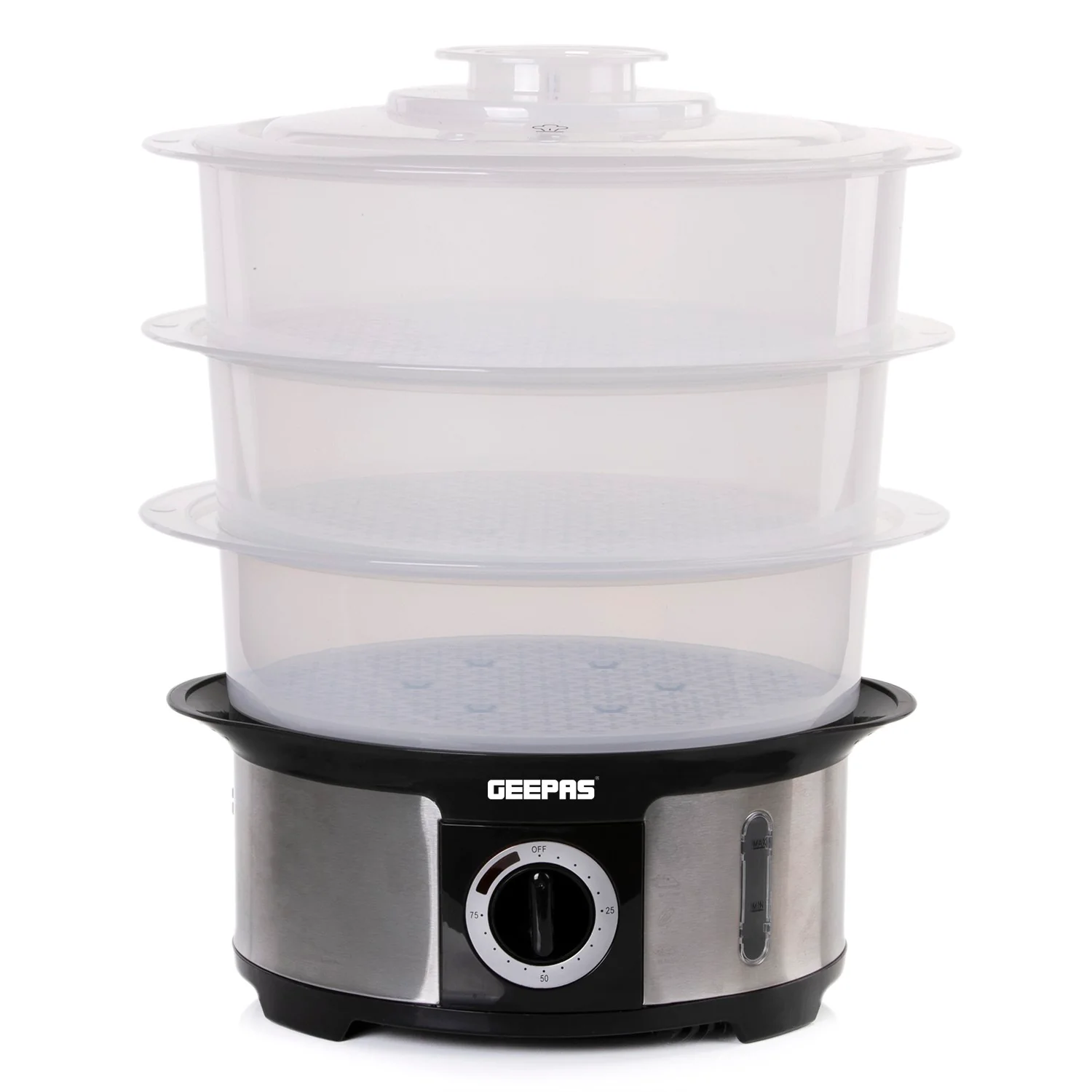 Geepas GFS63025UK Food Steamer 12L Capacity - 3 Tiers | 75 Minutes Timer | Stainless Steel Housing | Makes Healthy Food, Meat, Fish & Steam | 2 Year Warranty - Image 5